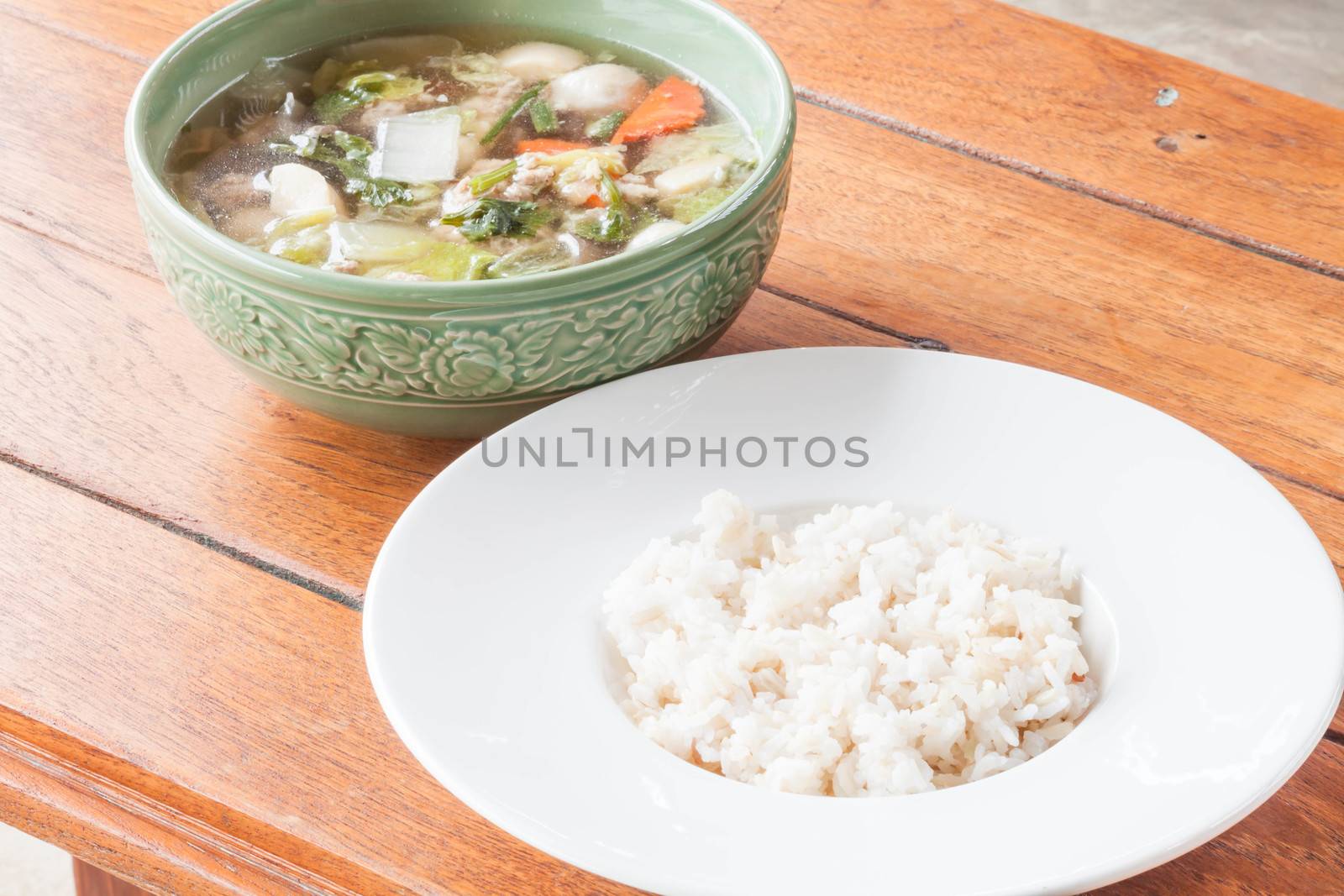 Easy cooking with rice and clear pork soup by punsayaporn