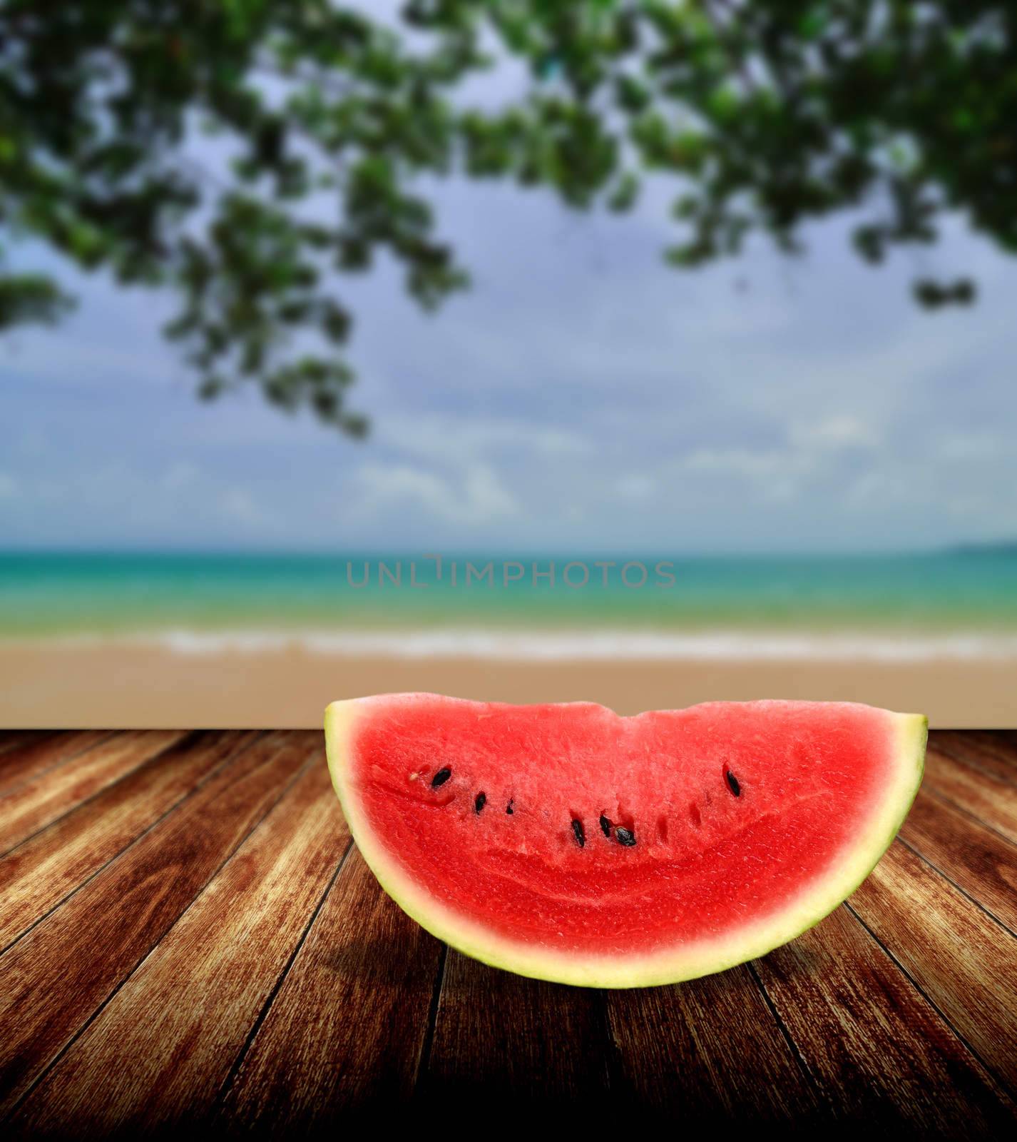 Watermelon from japan on beach, Summer concept by pixbox77