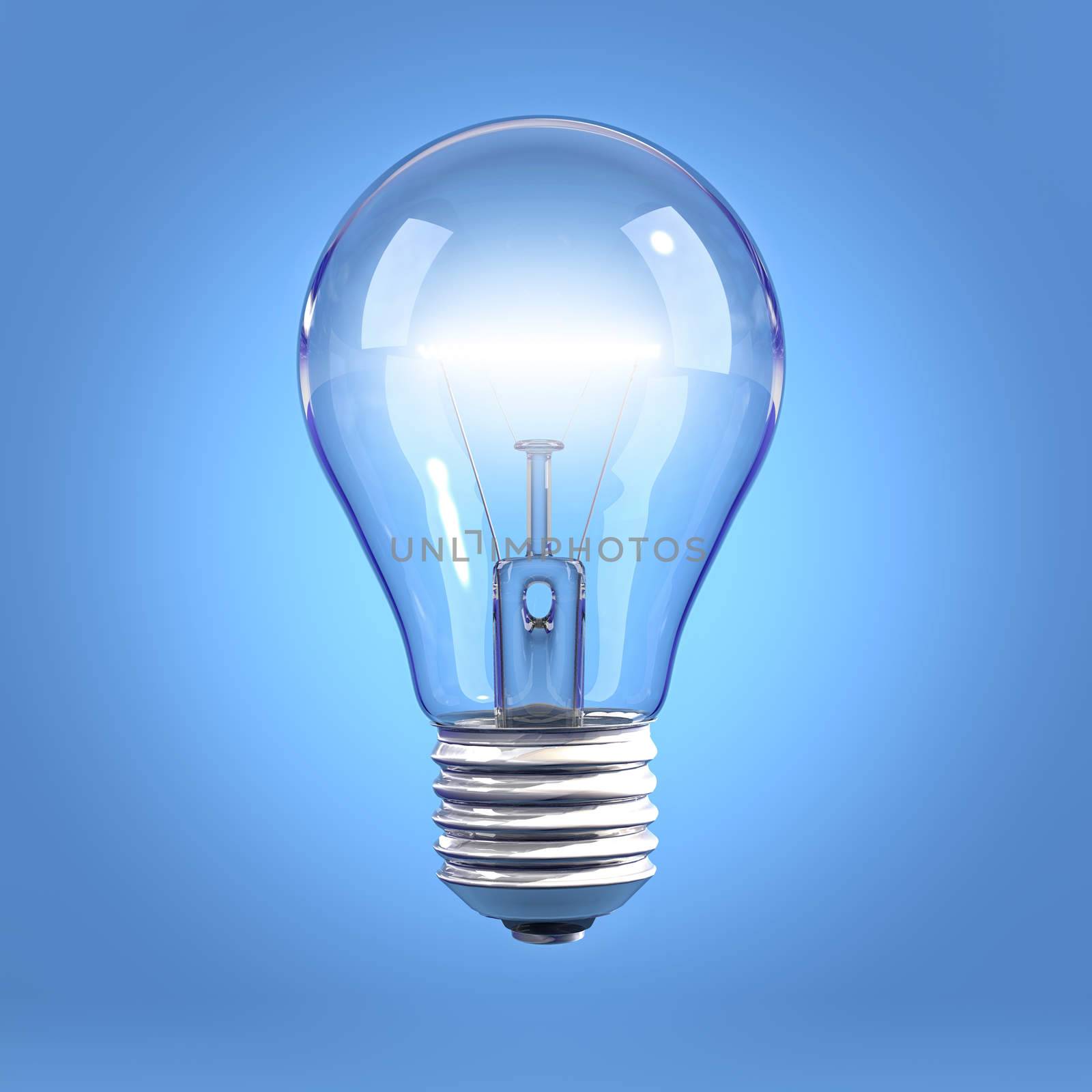 Incandescent light bulb on blue background