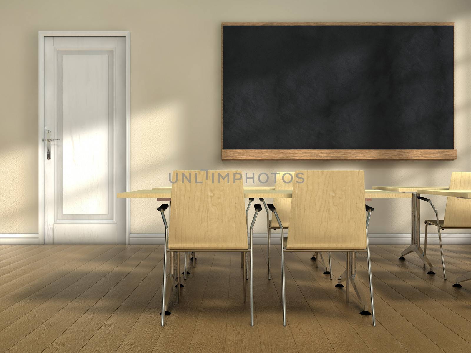 Classroom with desks and blackboard