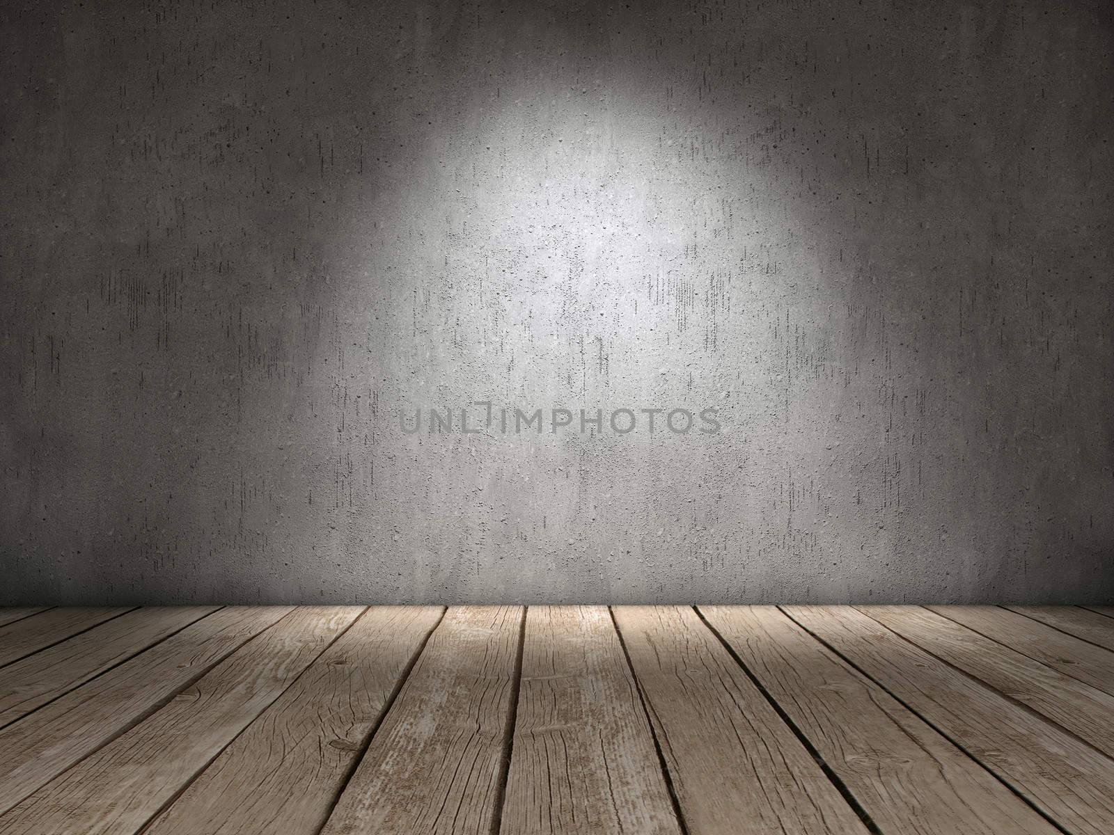 Concrete wall wood floor by dynamicfoto