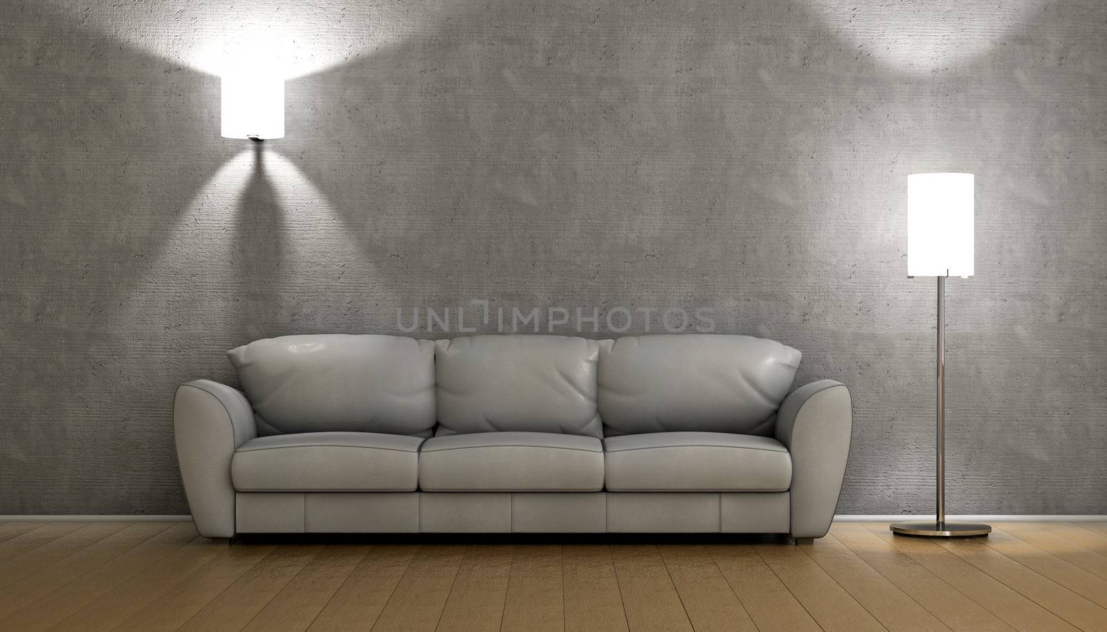 Sofa on a room with two light source