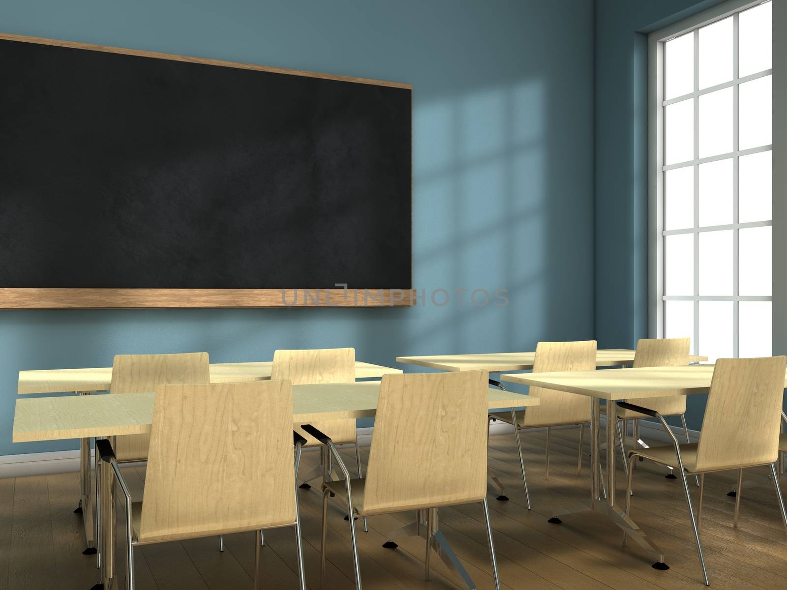 Blackboard and school desks background