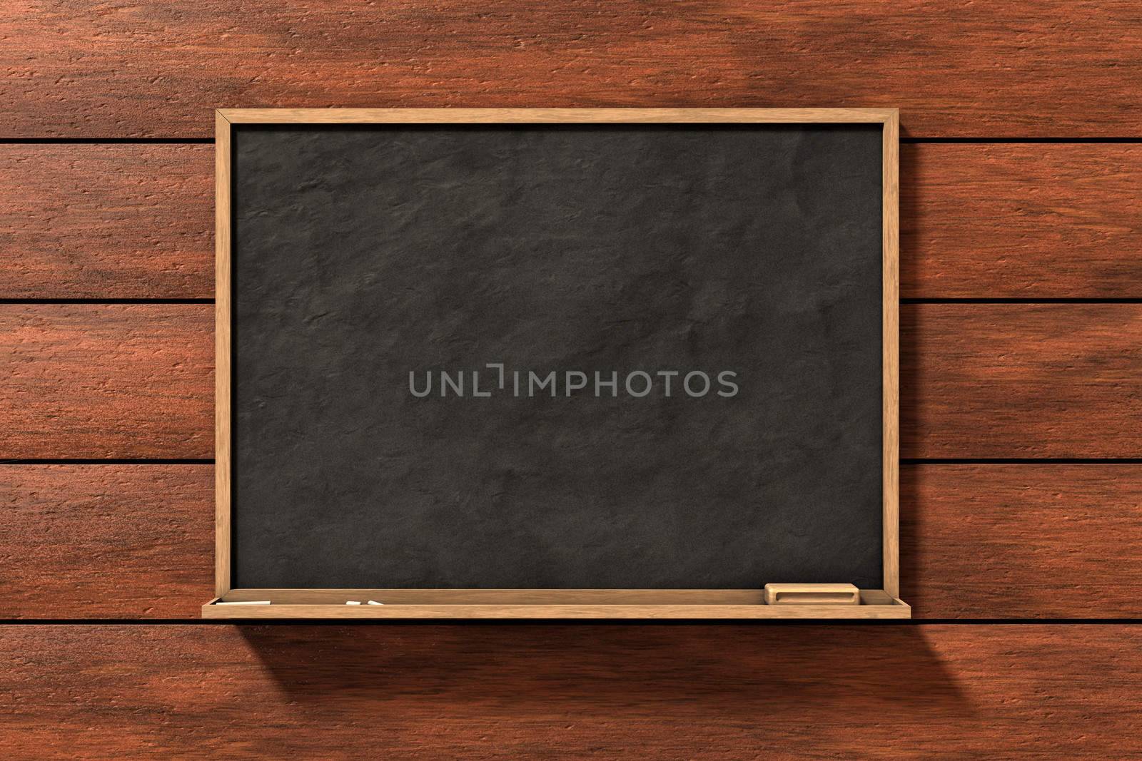 Blackboard on brown wood background