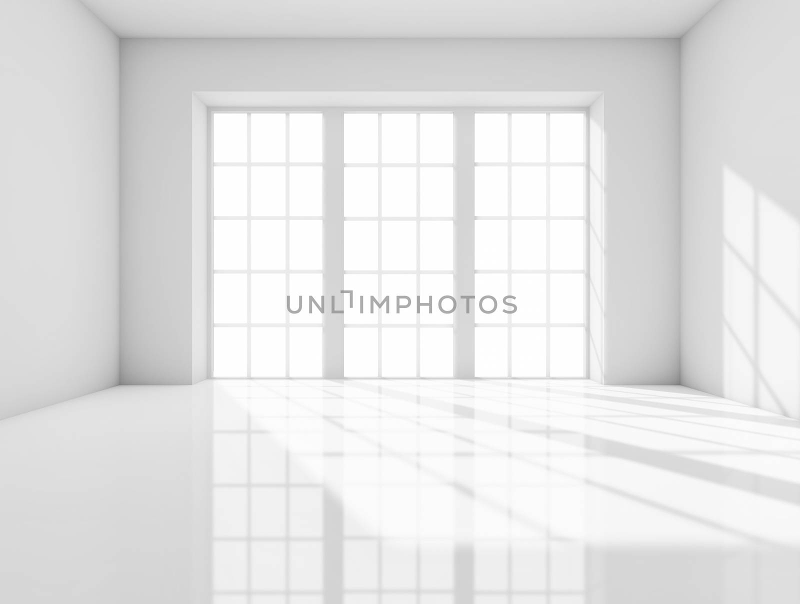 Bright light coming from a window illuminating a white room