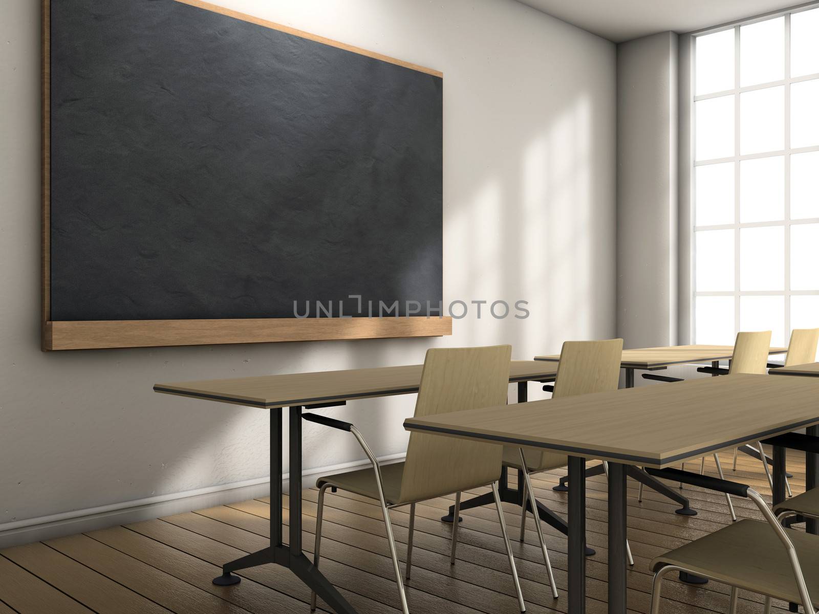 Blackboard and school desks background