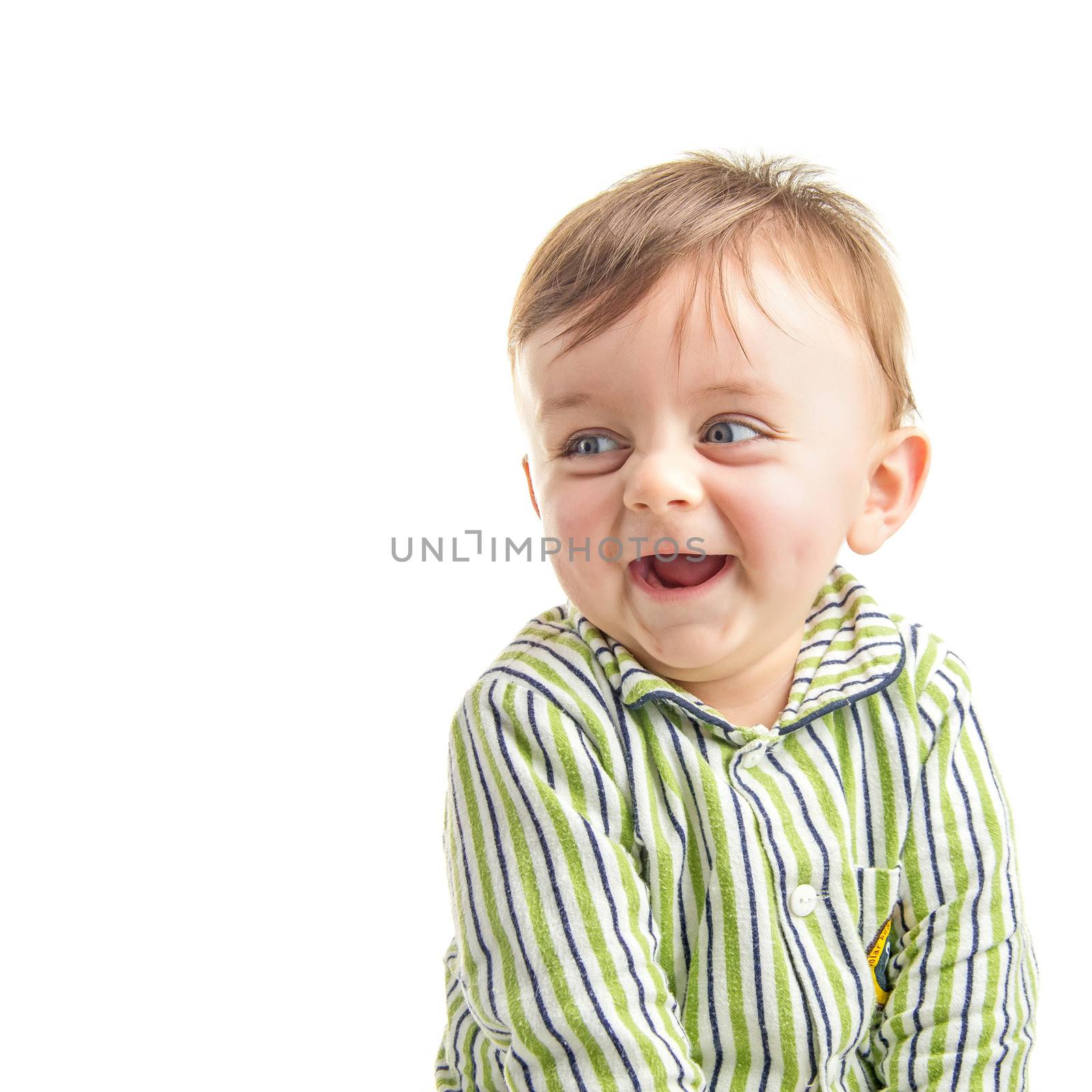 Lovely baby laughing on pure white background