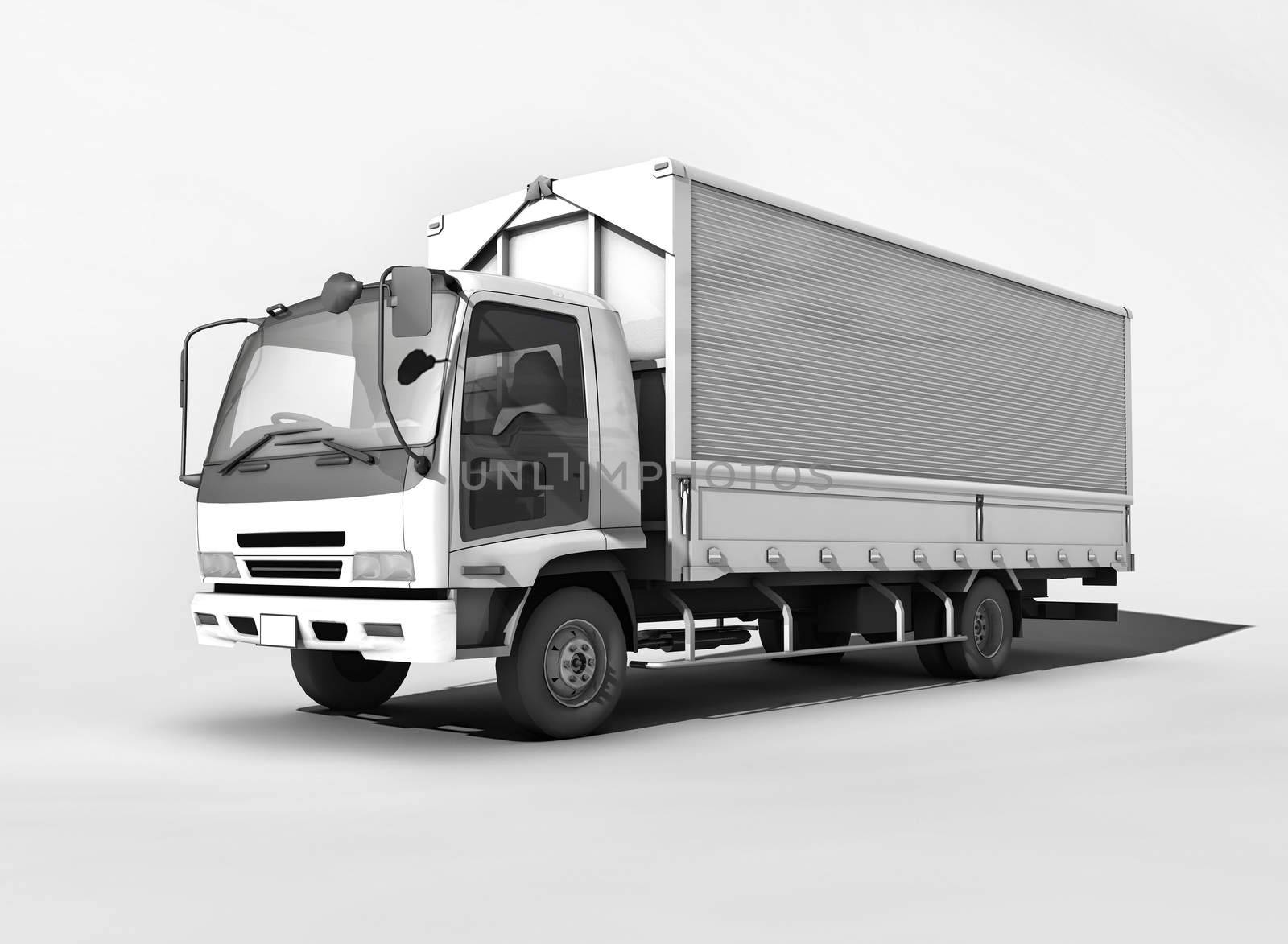 Cargo truck on white background