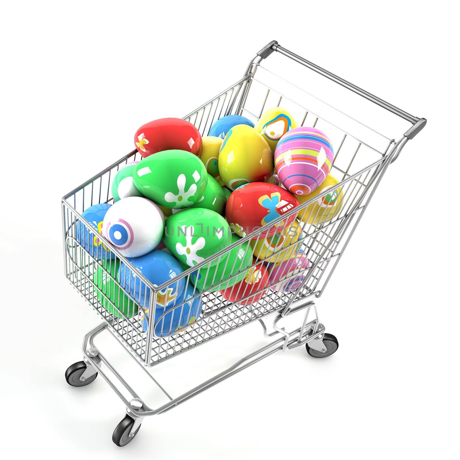 Shopping cart full of Easter eggs