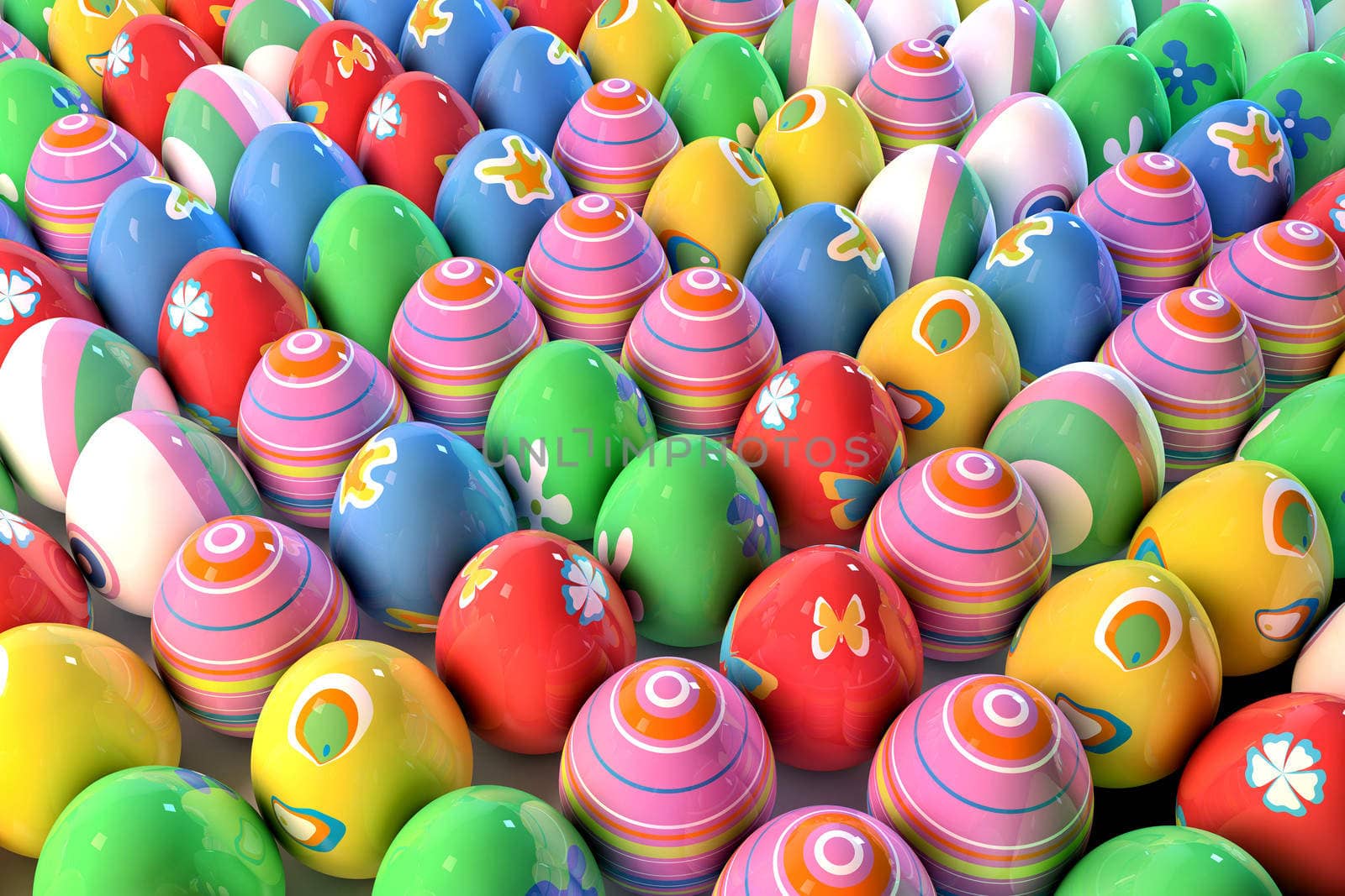 Large amount of Easter eggs decorated with different paintings