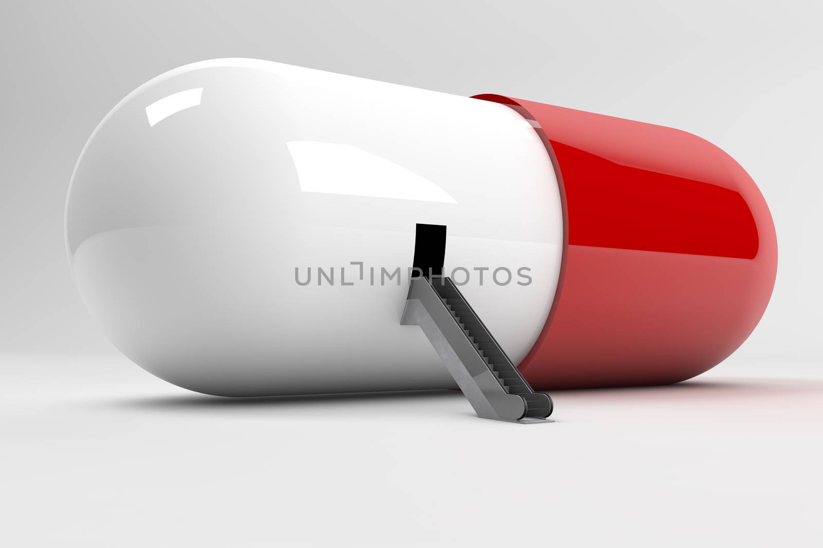 Pill with stairs on white background