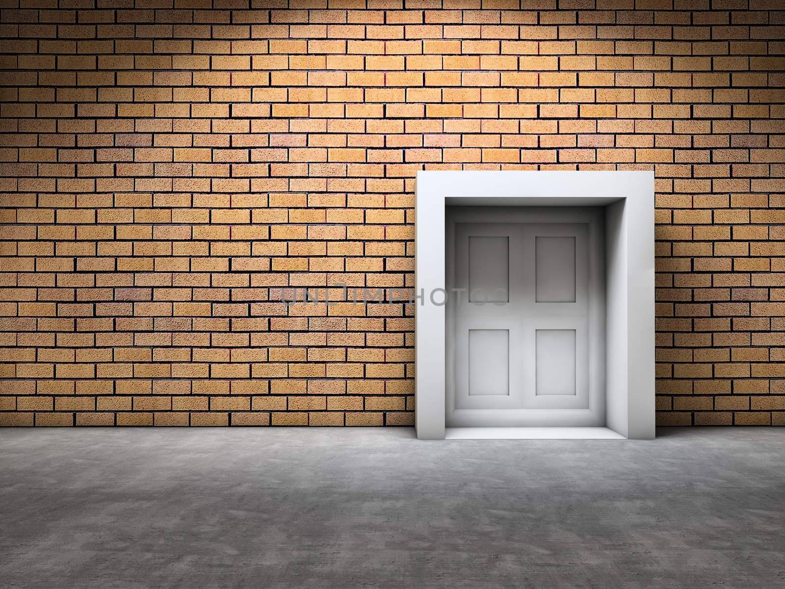 White door on brick wall