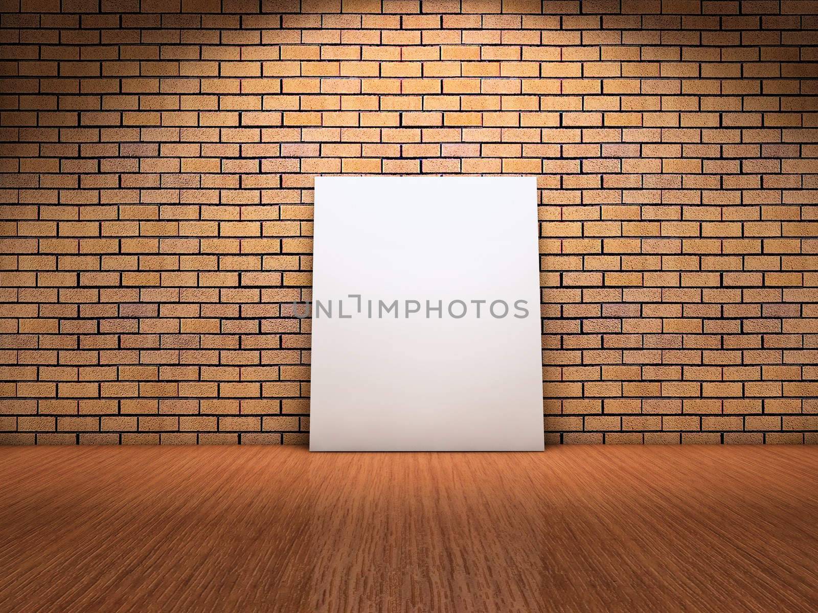 White card label leaning on brick wall