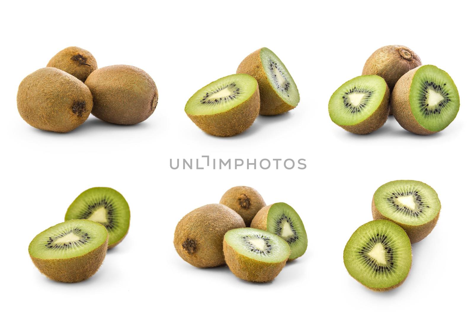Set of six different composition of kiwi