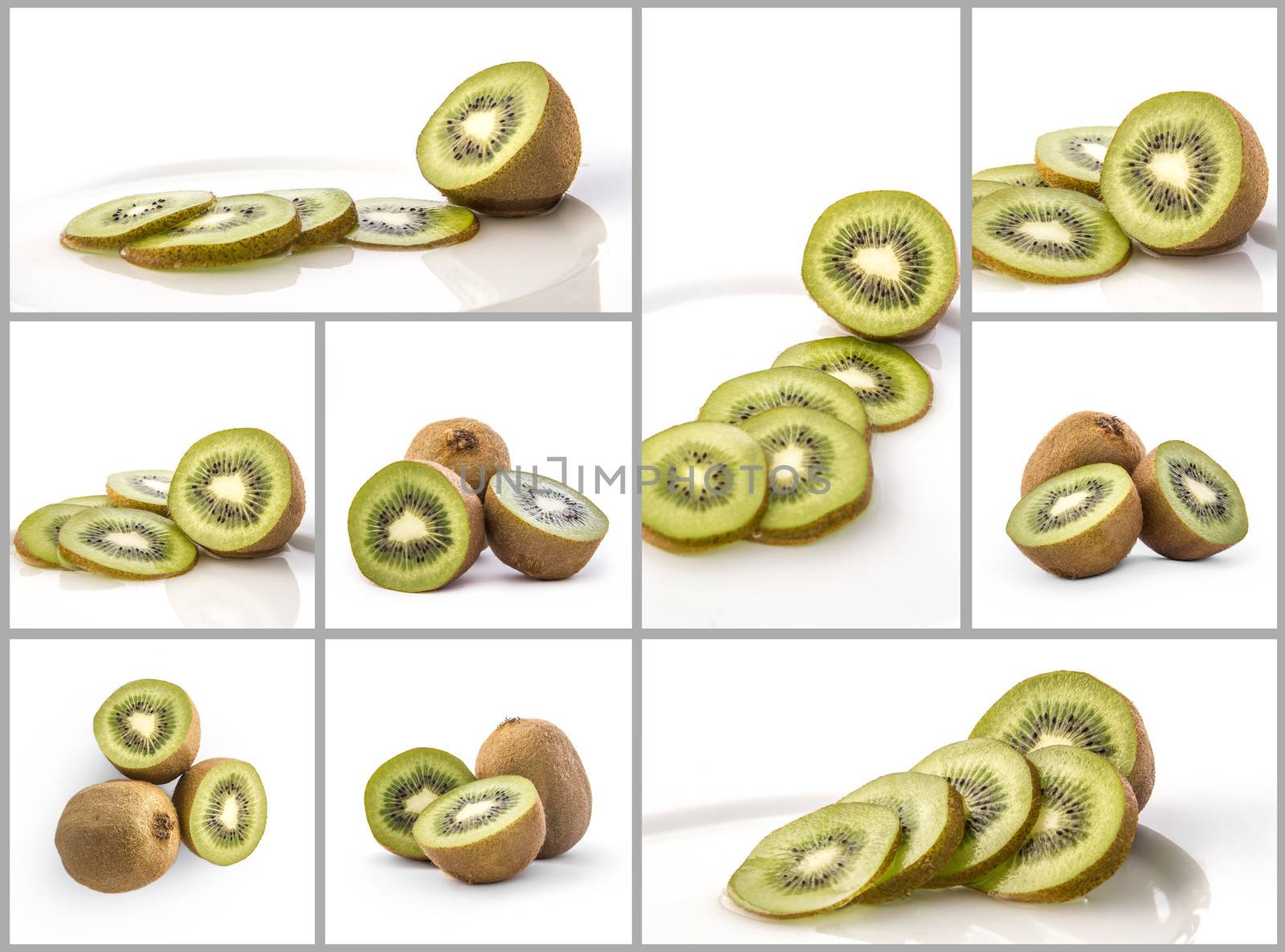 Set of nine different composition of kiwi