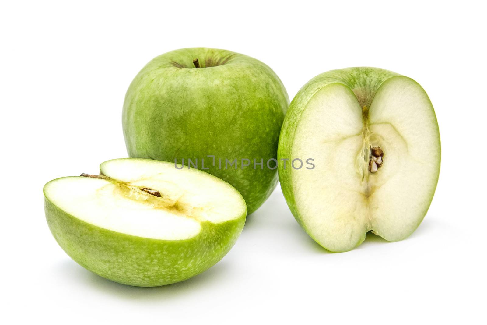 Green apples on white background