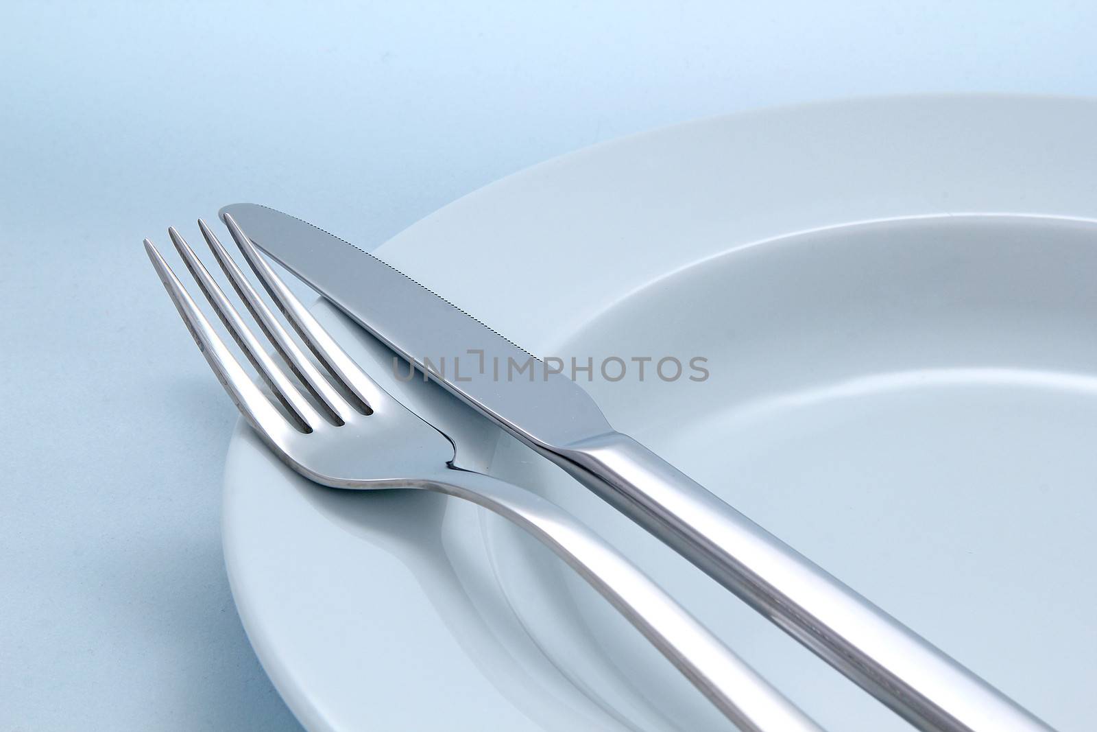 Silver Fork and knife on a dish