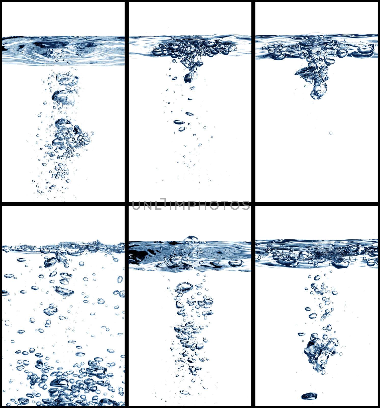 Set of photos of bubbling water