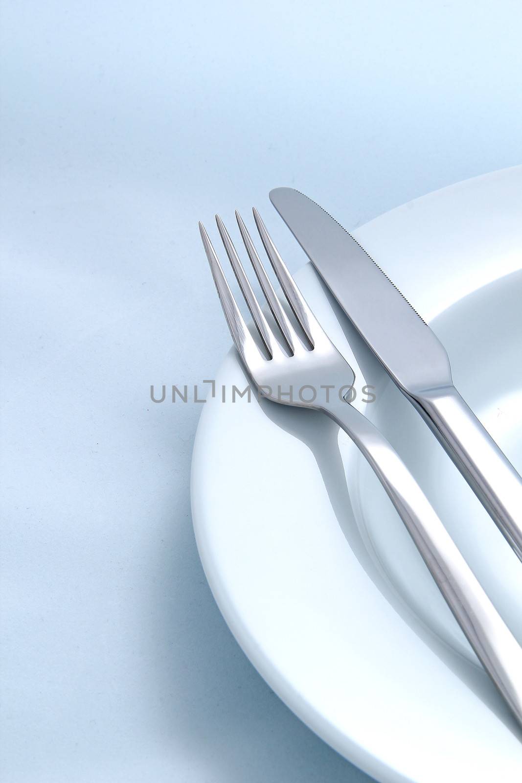 Silver Fork and knife on a dish