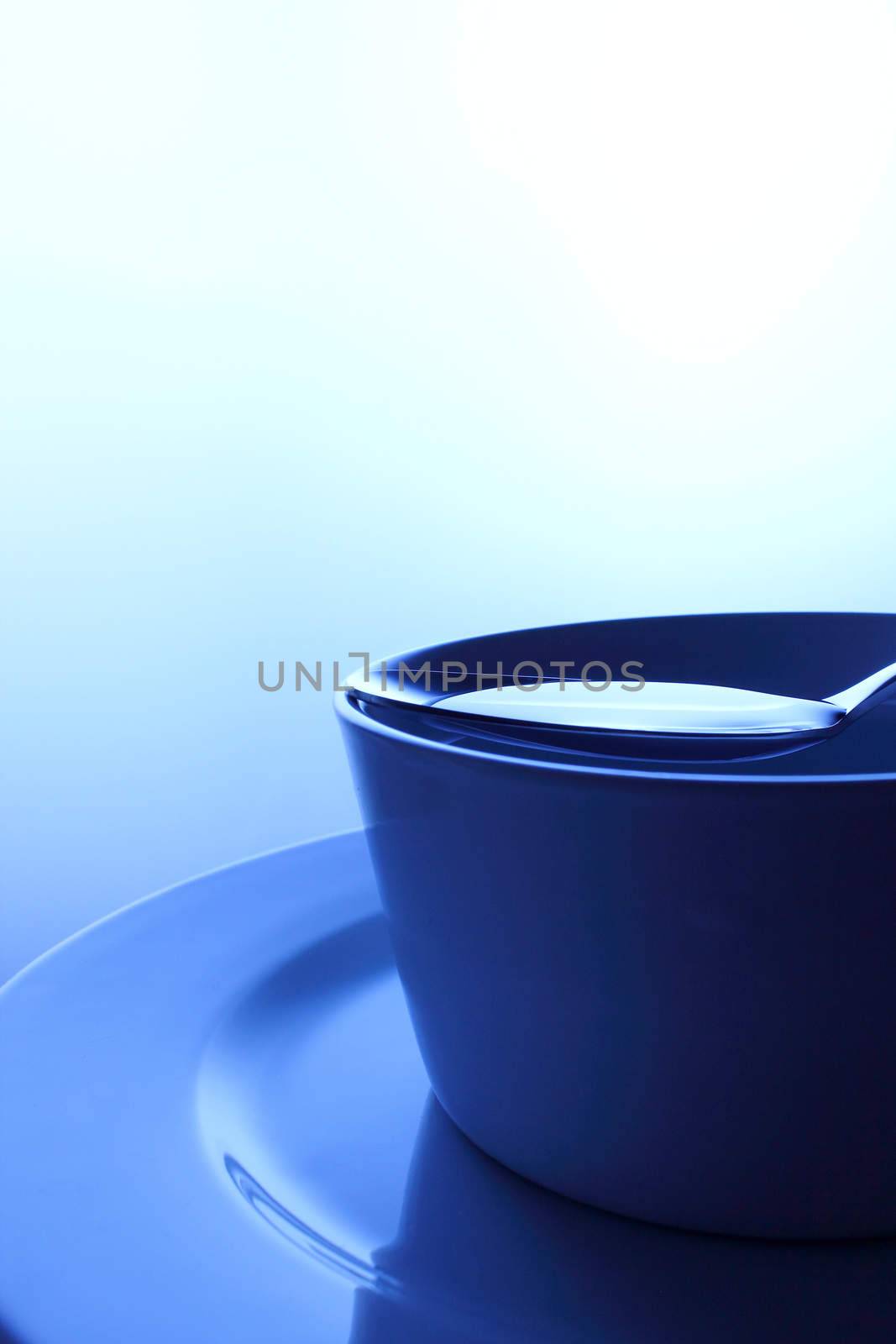 Bowl of crystalline water in blue dominance color