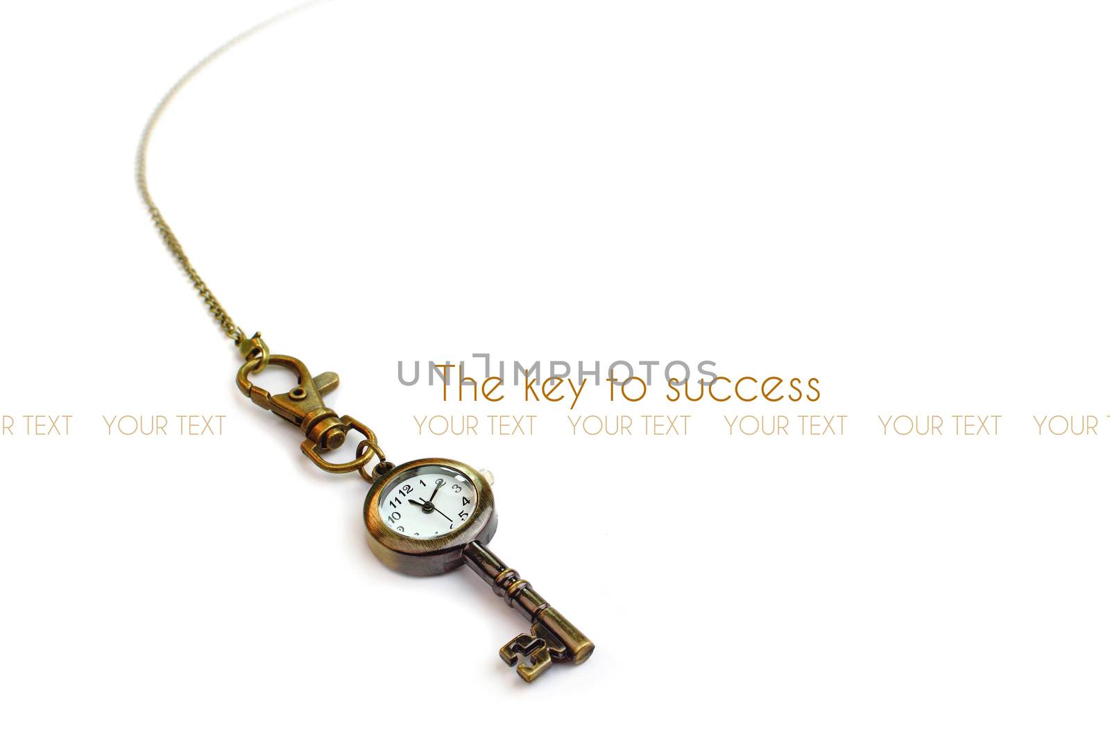 Golden key with a clock on pure white background







Key to success