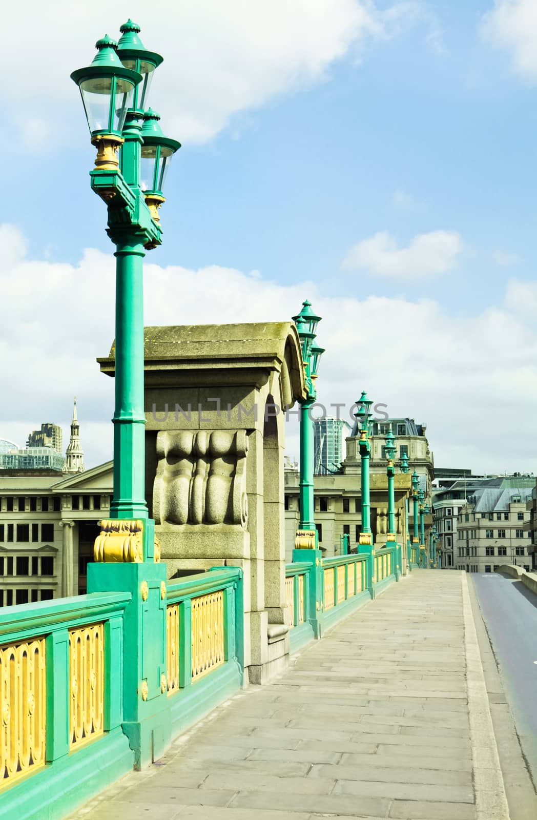 Pavement on Southwark Bridge in London, looking north