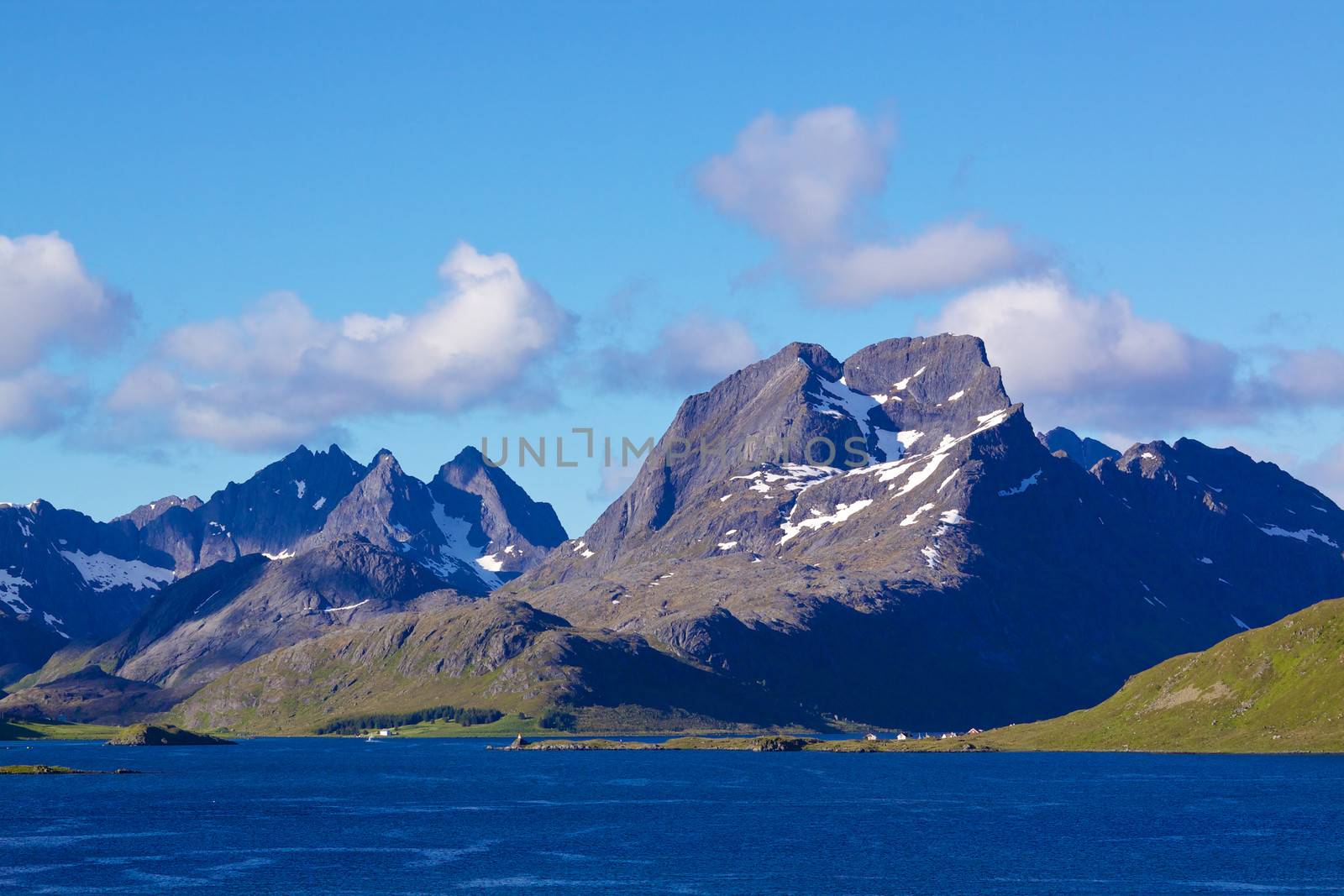 Scenic view of norwegian coast on Lofoten islands during summer