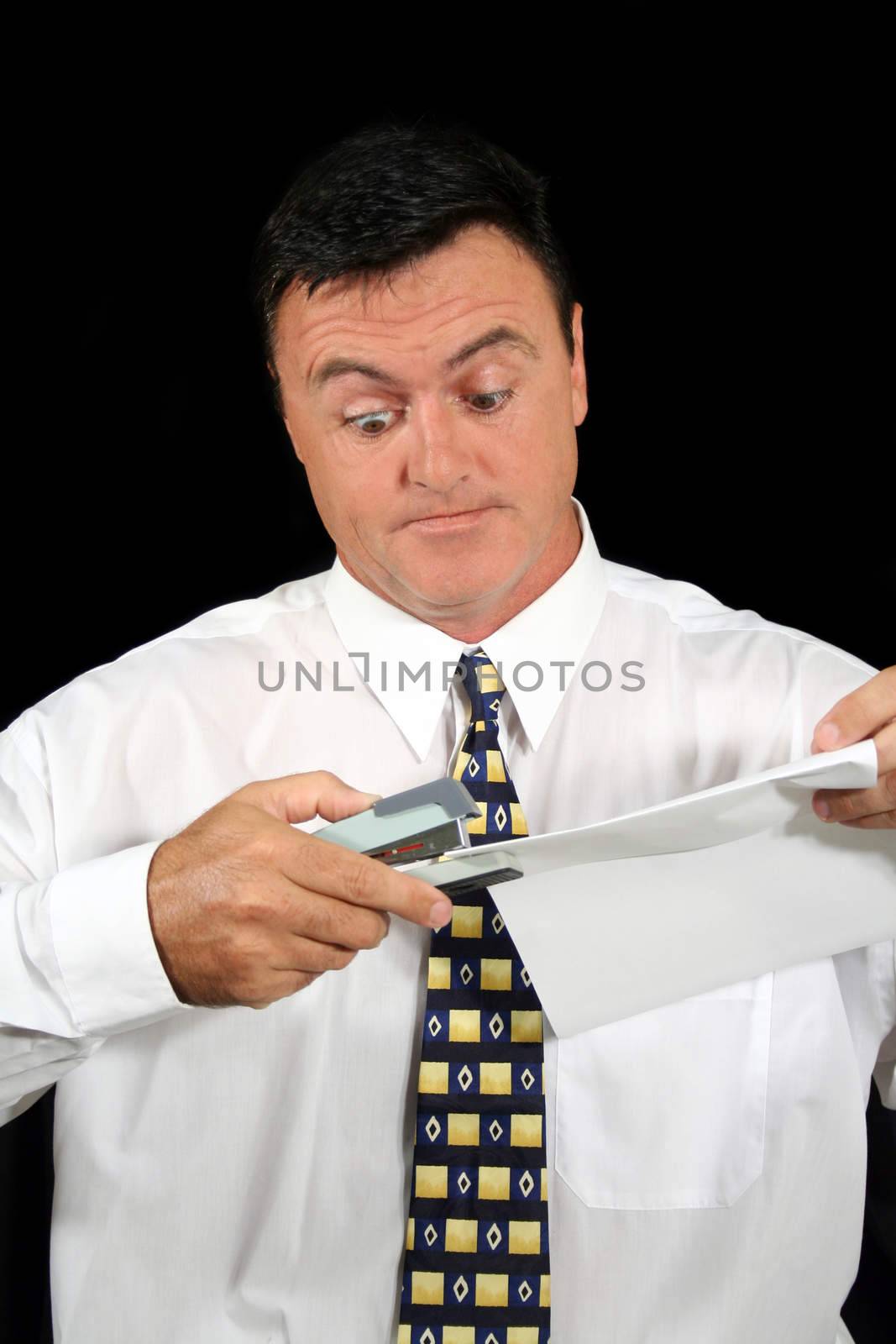 Admin salesman catches up with his paperwork.