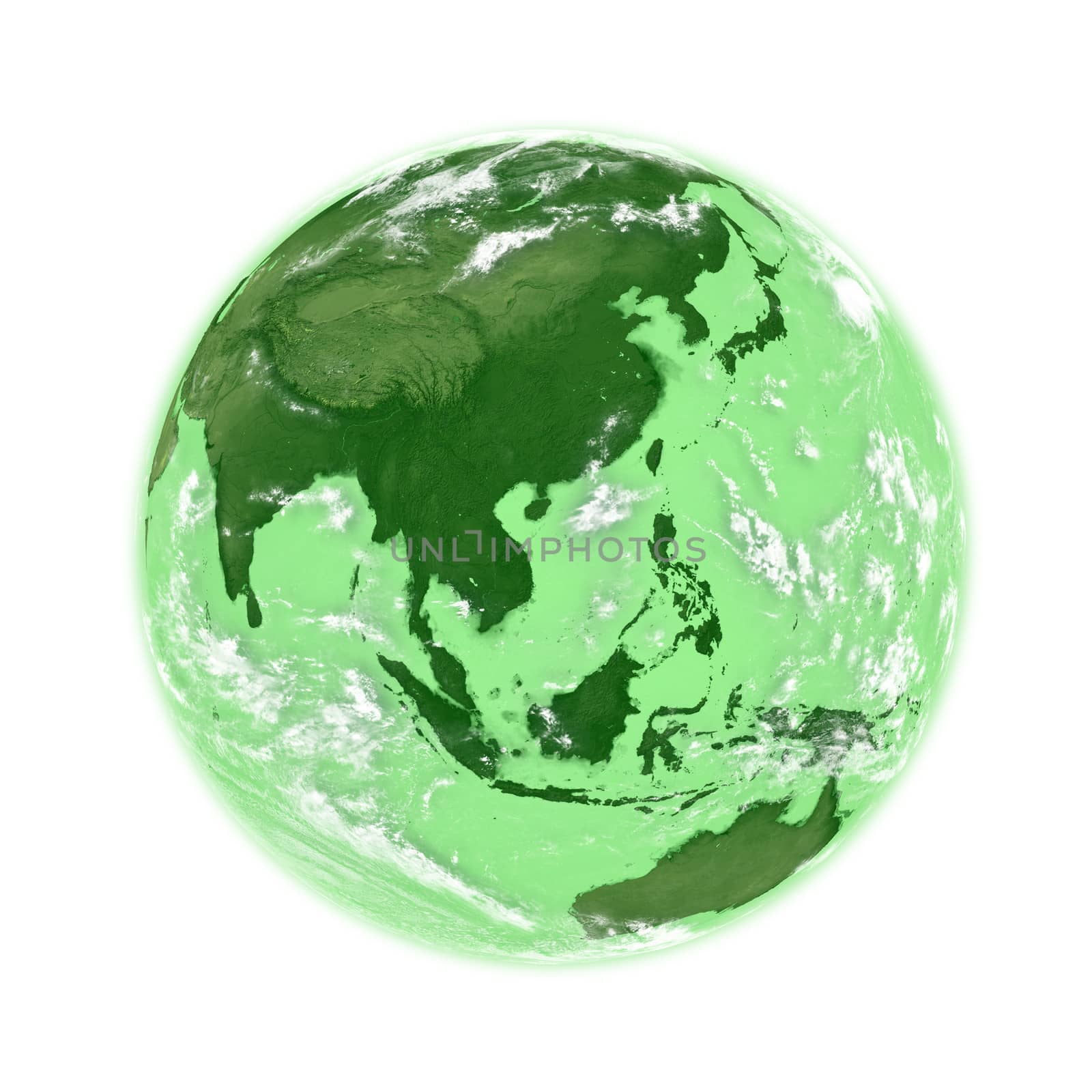 Southeast Asia on green planet Earth isolated on white background. Elements of this image furnished by NASA.