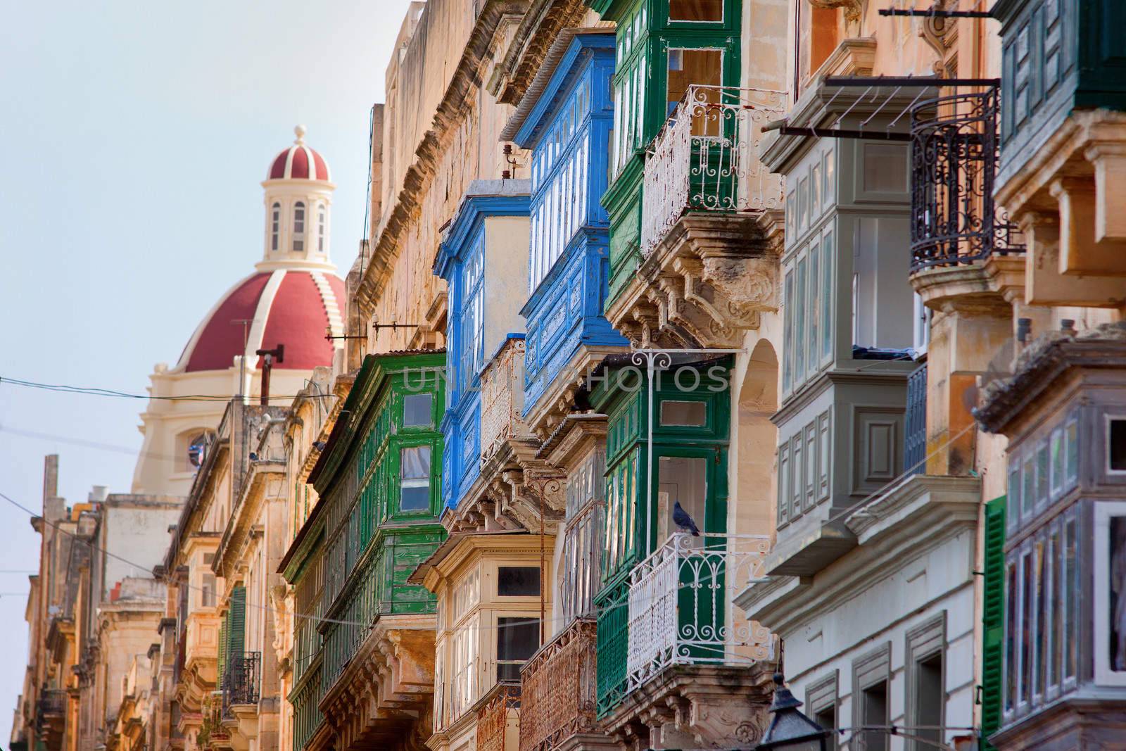 Old traditional wooden balcony in Valletta, Malta, Europe