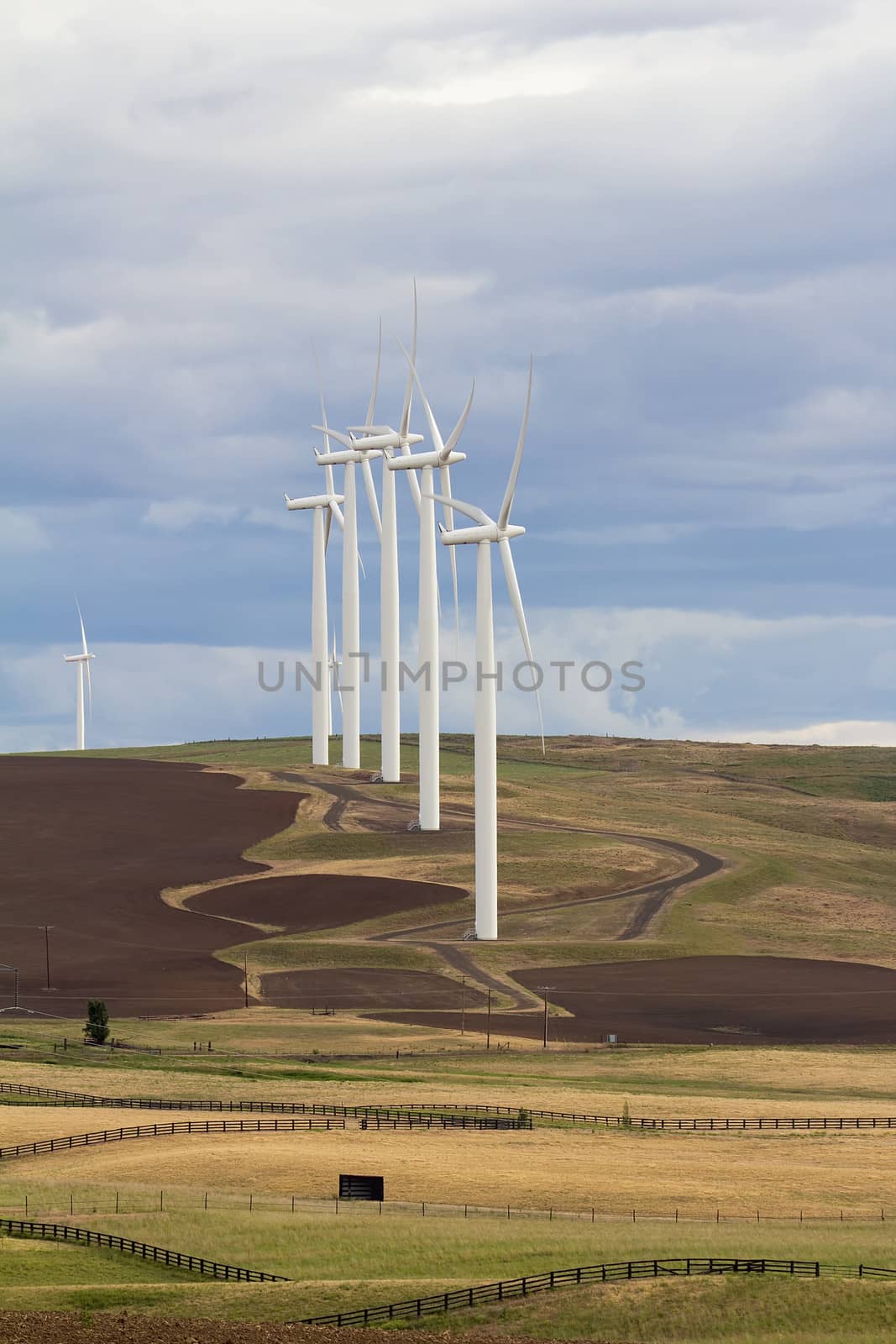 Wind Turbines Energy Farm in Windy Point Goldendale Washington Farmland