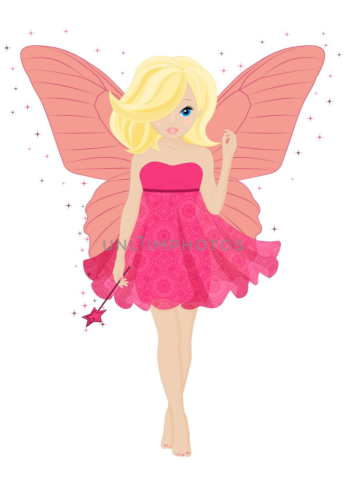 magical little fairy in a pink dress with a magic wand