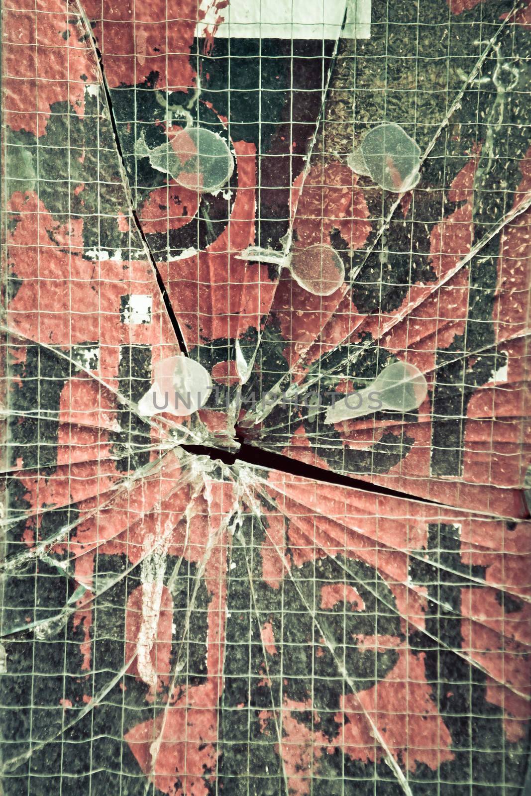 Glass covering a dry riser inlet smashed, background image