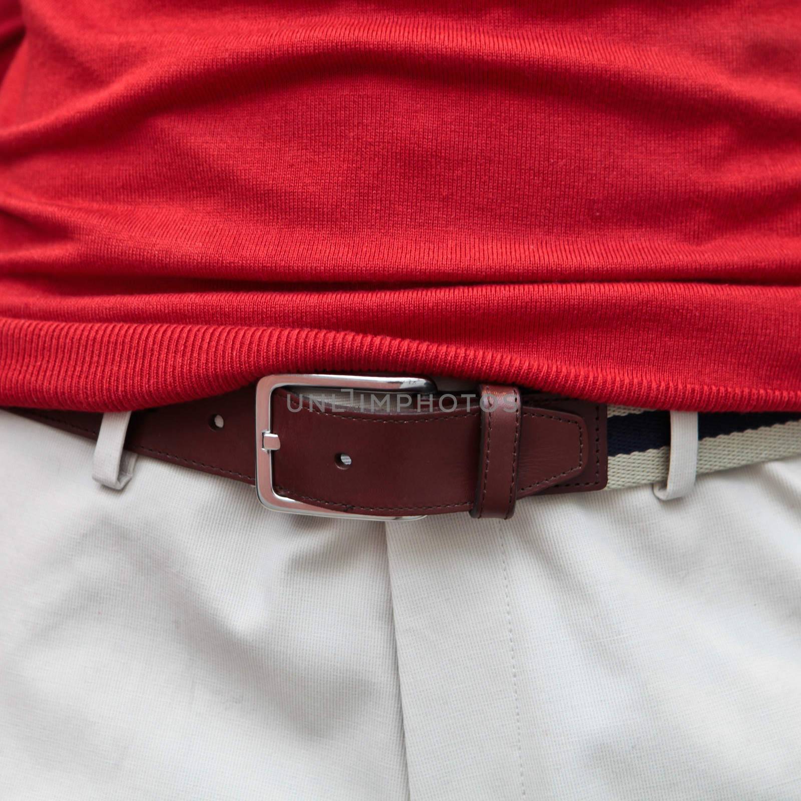 Belt, trousers and red jumper, smart casual fashion