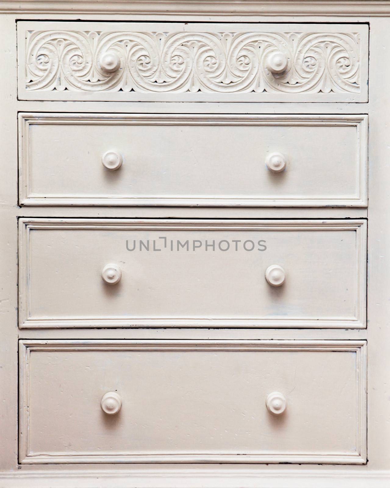 White vintage chest of drawers as a background image