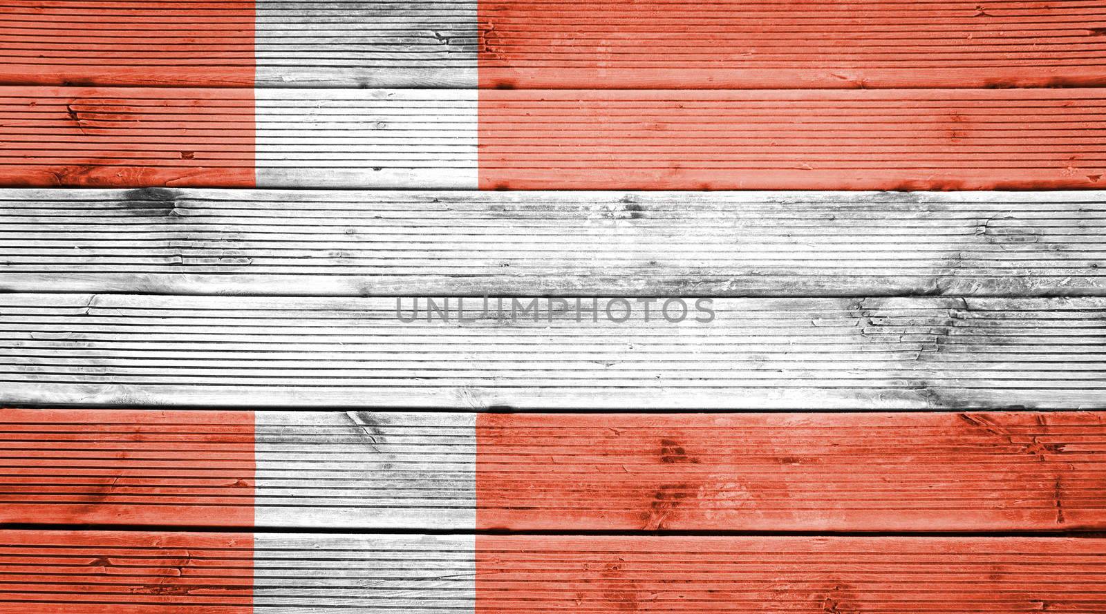 Natural wood planks texture background with the colors of the flag of Denmark