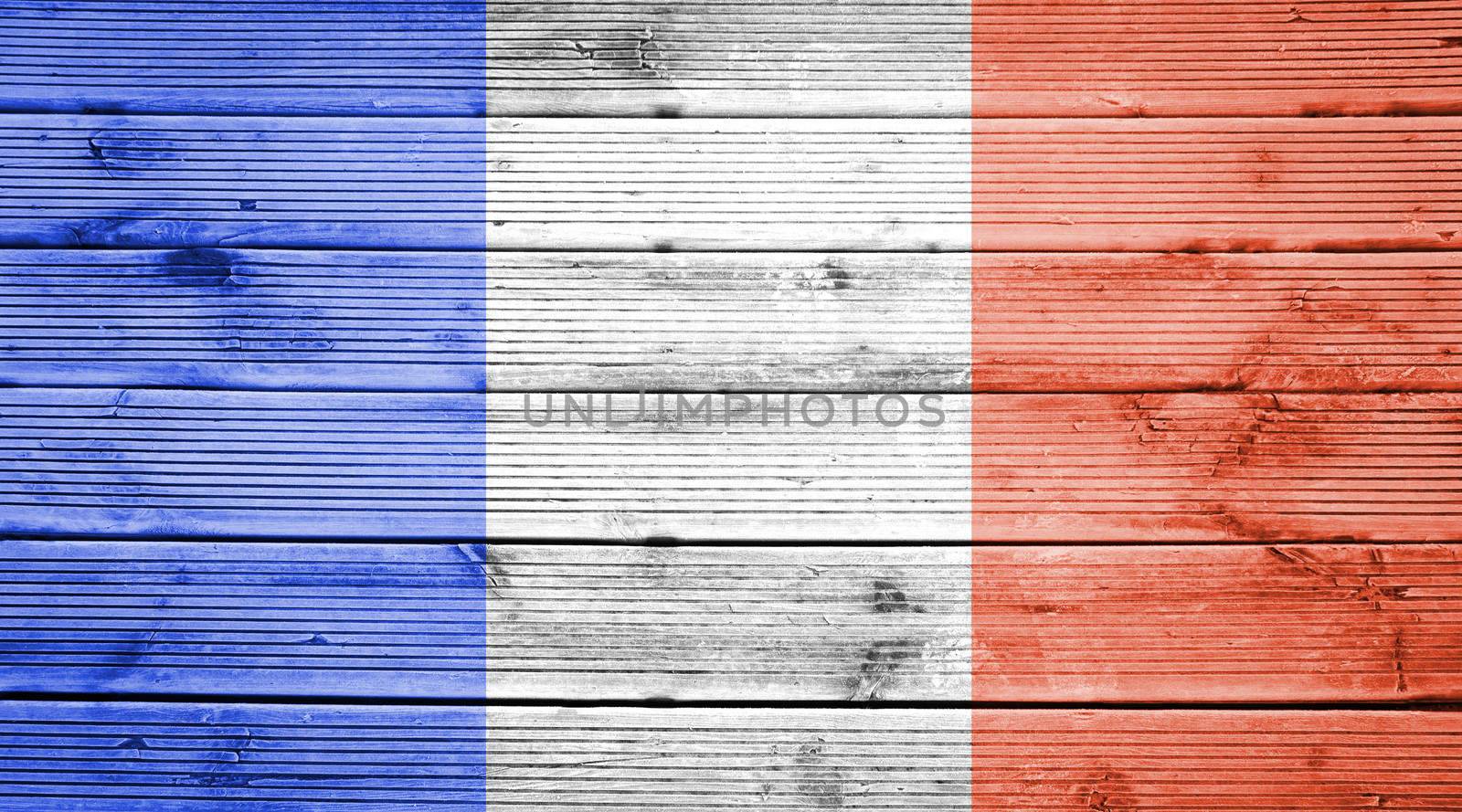 Natural wood planks texture background with the colors of the flag of France