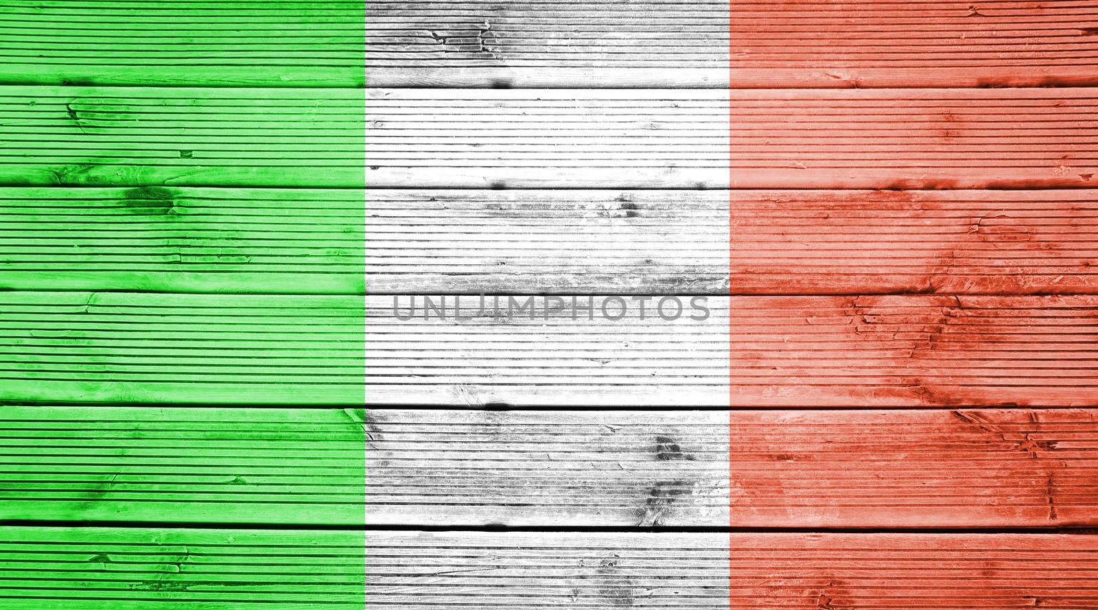 Natural wood planks texture background with the colors of the flag of Italy