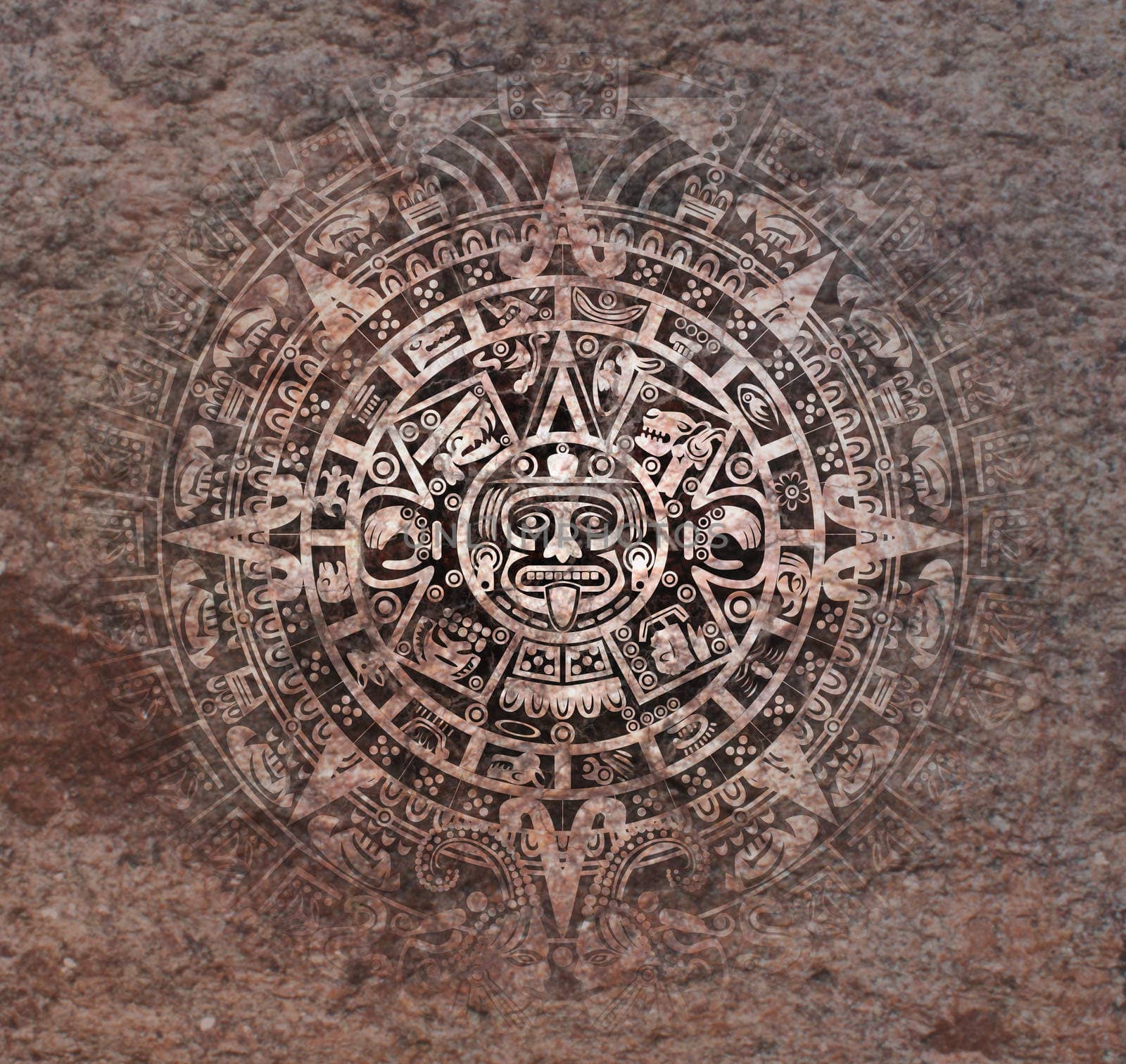 Background in American Indian Style with Mayan calendar on old stone