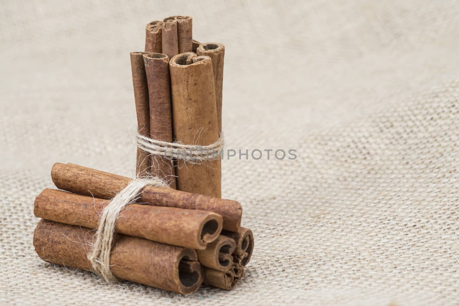 Cinnamon sticks on a piece of burlap
