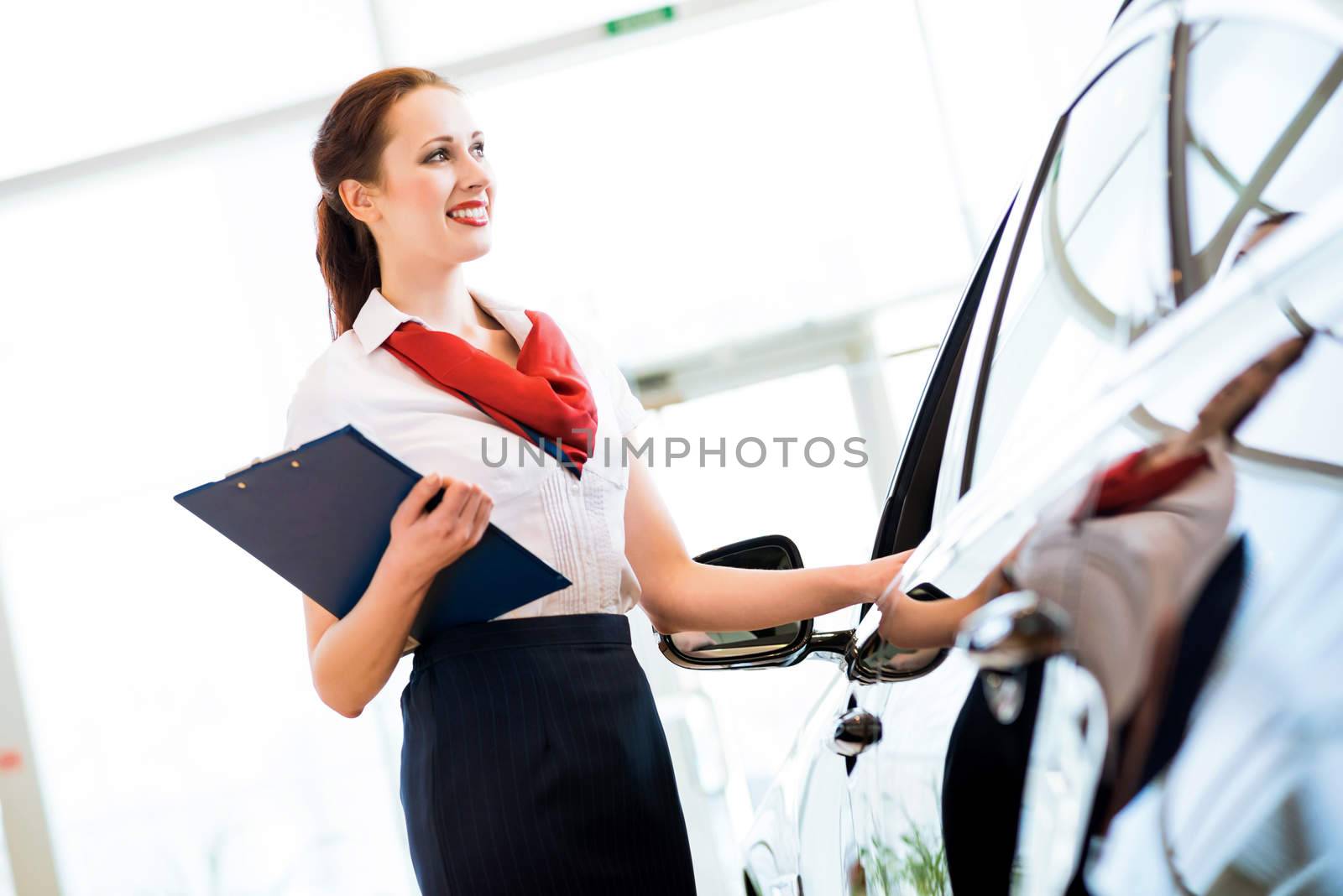 portrait of a young woman in a showroom consultant