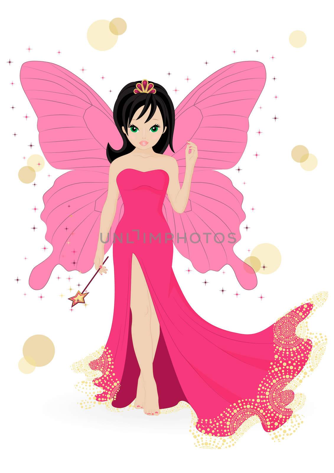magical fairy in a pink dress with a magic wand
