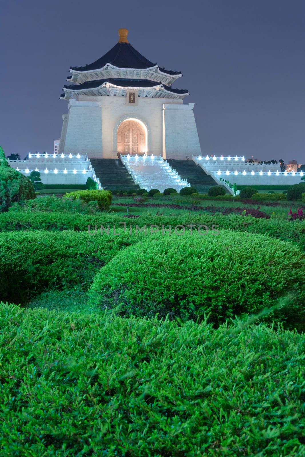 Chiang Kai-shek Memorial Hall in Taipei, Taiwan, Asia in the night.