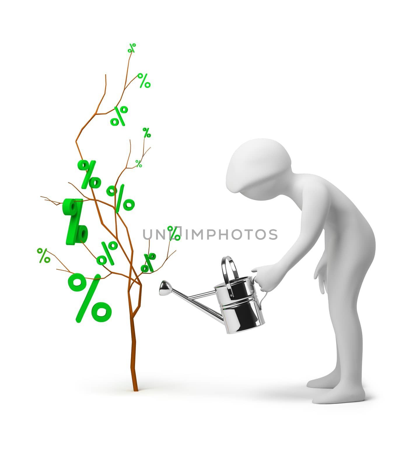 3d people waters a tree of percent. 3d image. Isolated white background.