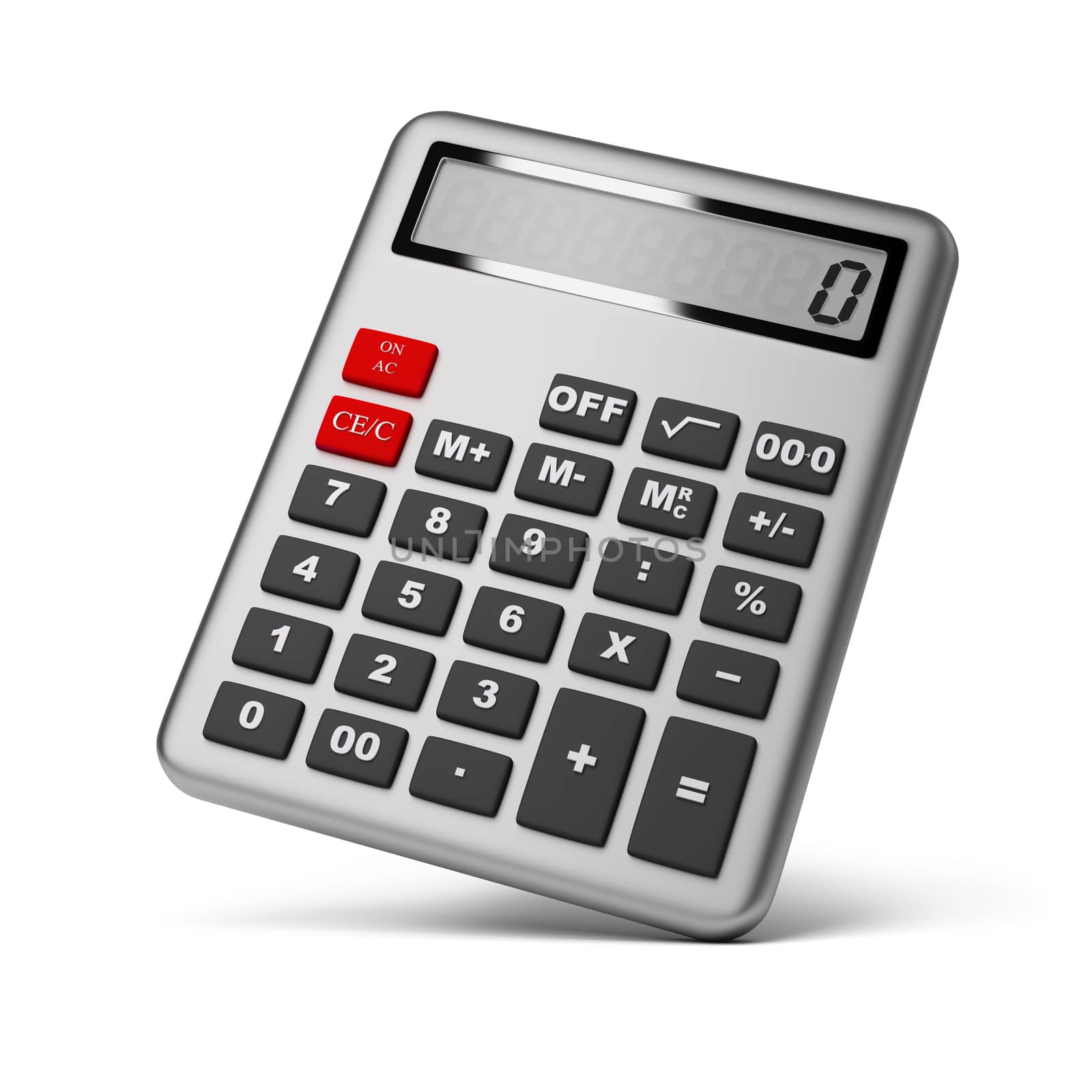 Silver calculator. 3d image. Isolated white background.