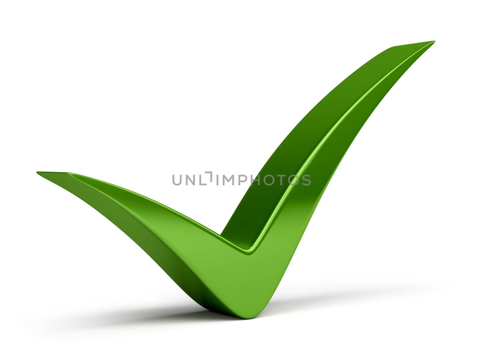 Green check mark. 3d image. Isolated white background.