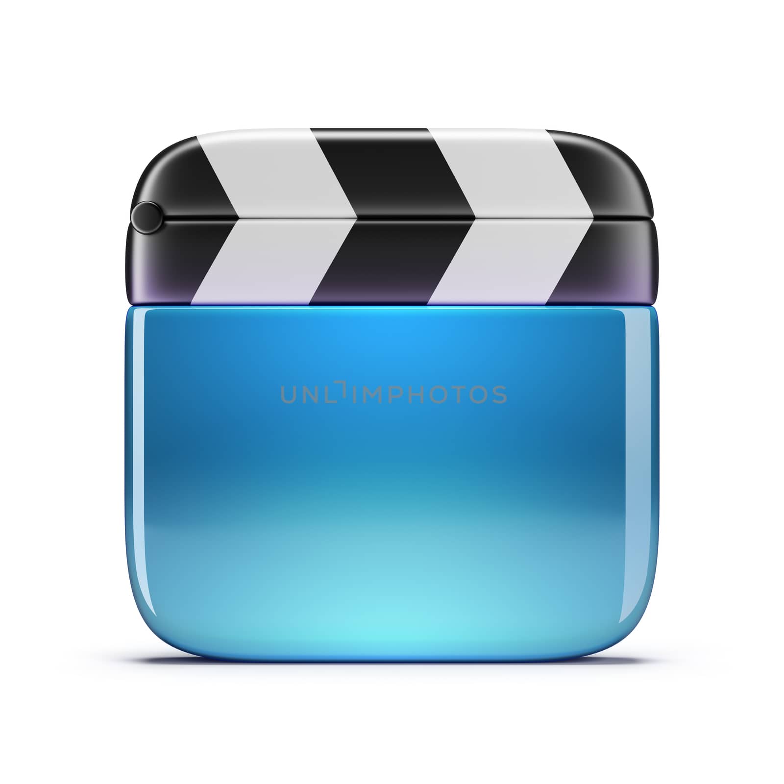 Glass cinema clapper. 3d image. Isolated white background.