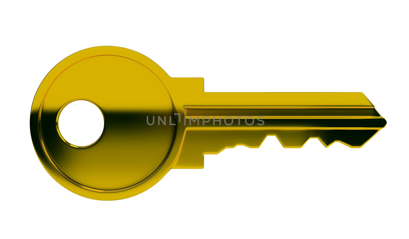 Polished gold key. 3d image. Isolated white background.