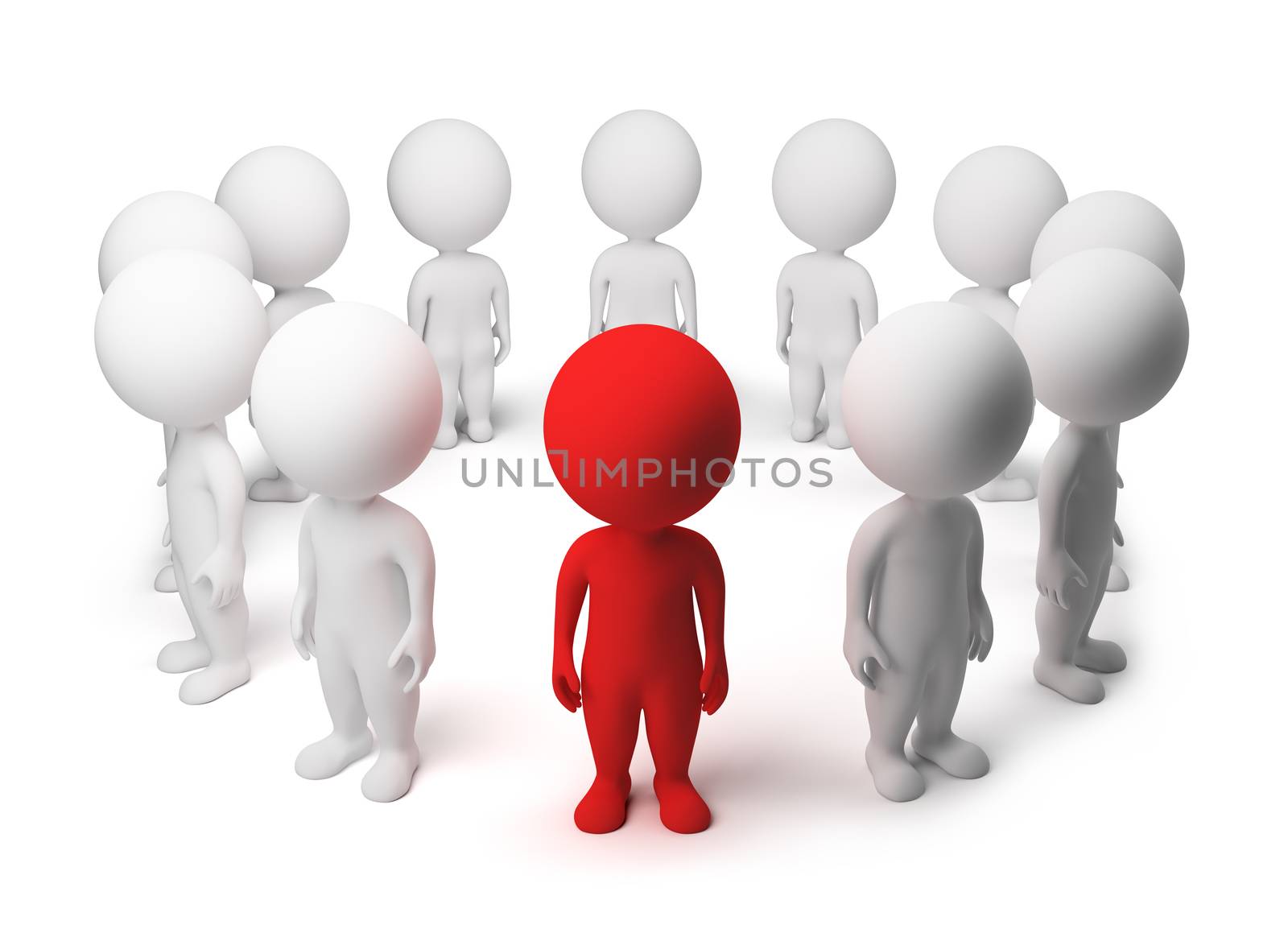 3d small people - allocated from a circle. 3d image. Isolated white background.