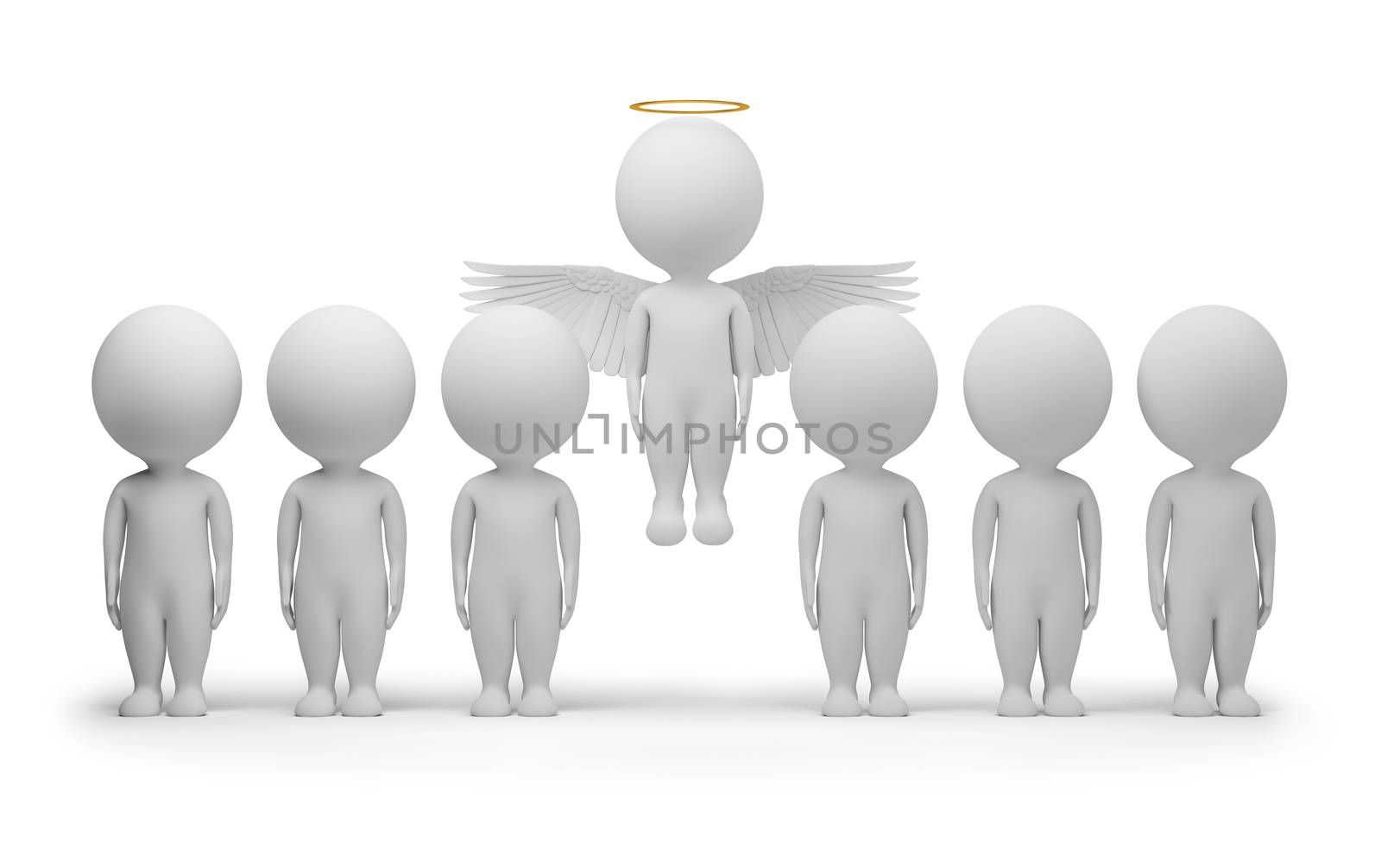 3d small people - flied up angel. 3d image. Isolated white background.